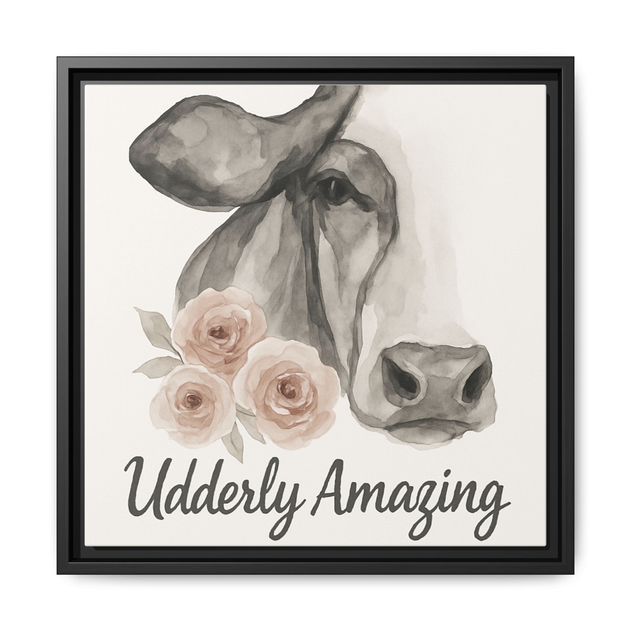 Framed Canvas Art - 'Udderly Amazing' Cow Print
