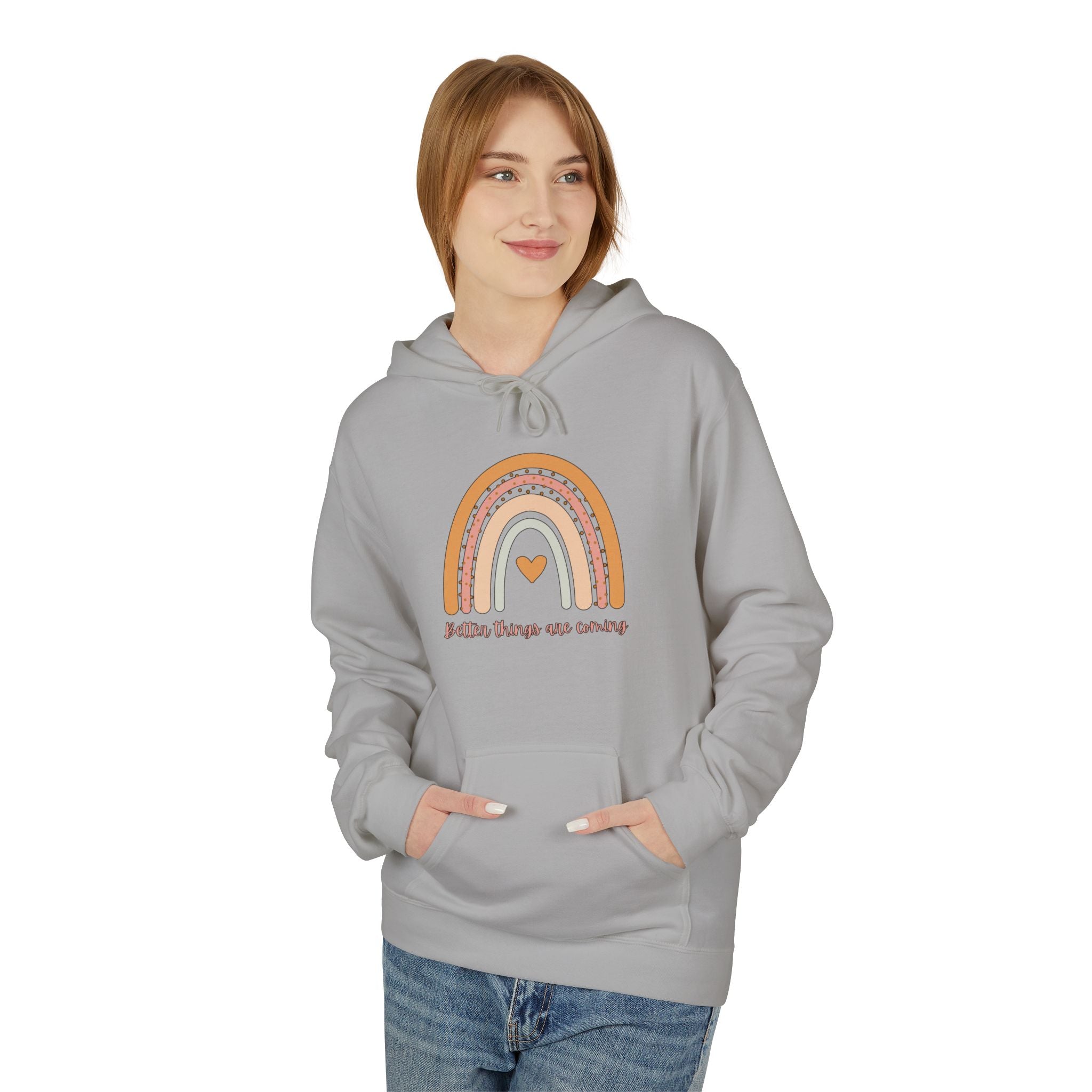 Hug in a Hoodie Rainbow Graphic Hoodie — 'Better Things Are Coming' Comfort Pullover