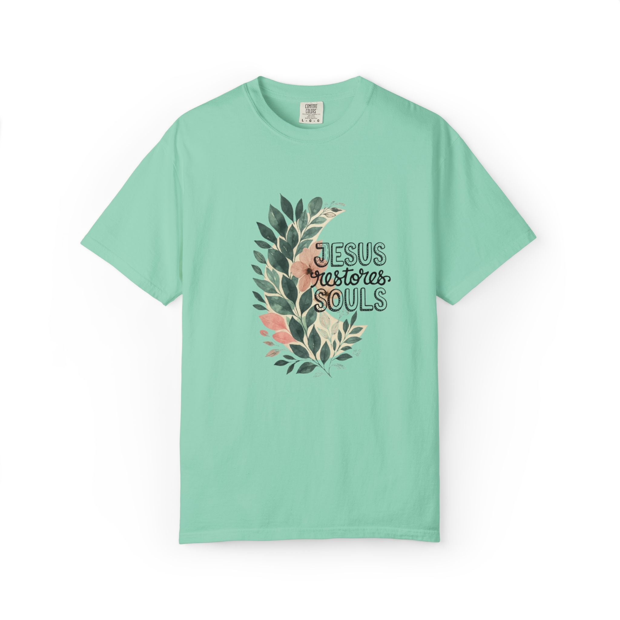 Floral Christian T-Shirt - Jesus Restores My Soul
