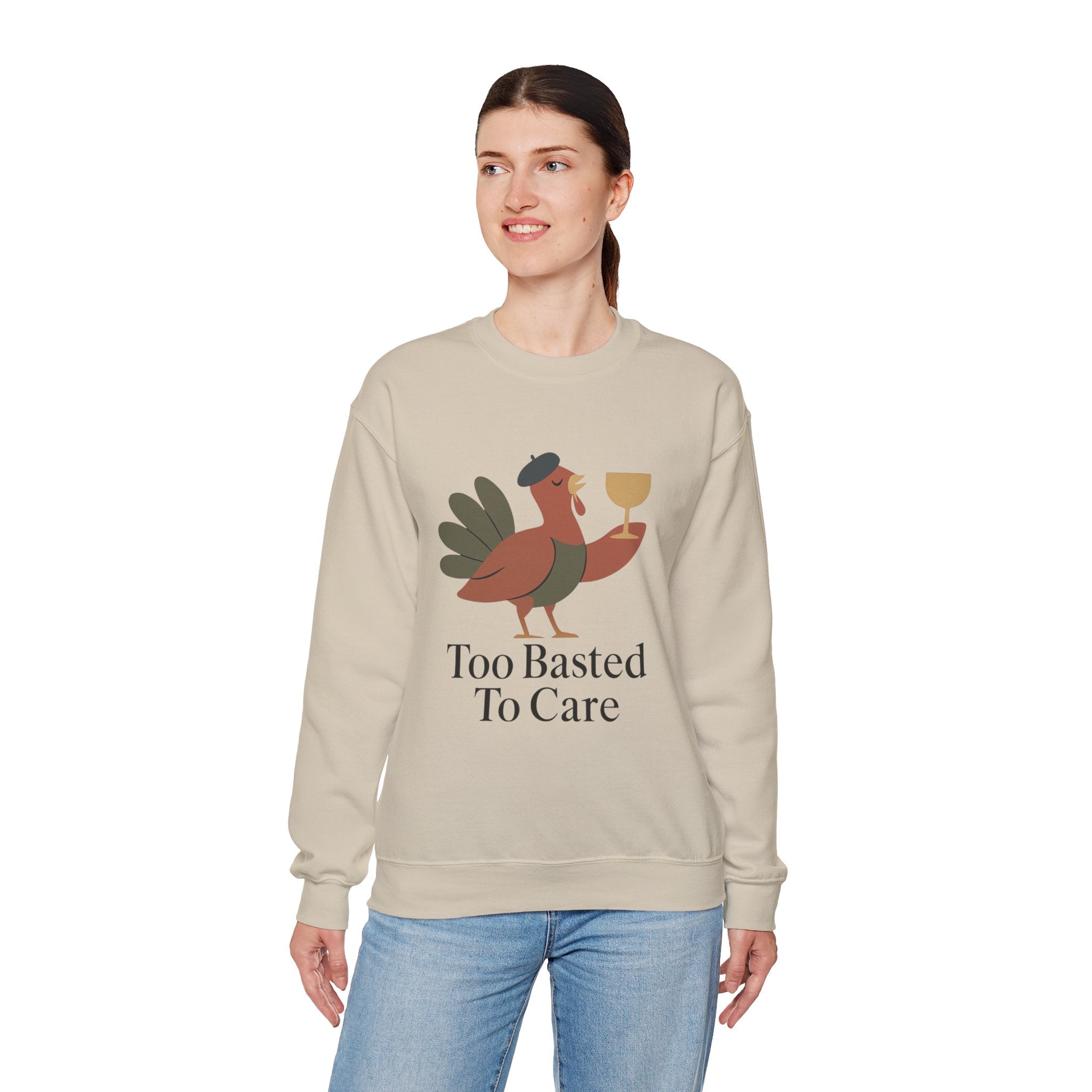 Too Basted to Care Thanksgiving Sweatshirt | Funny Turkey Crewneck – The Bougie Pumpkin Boutique