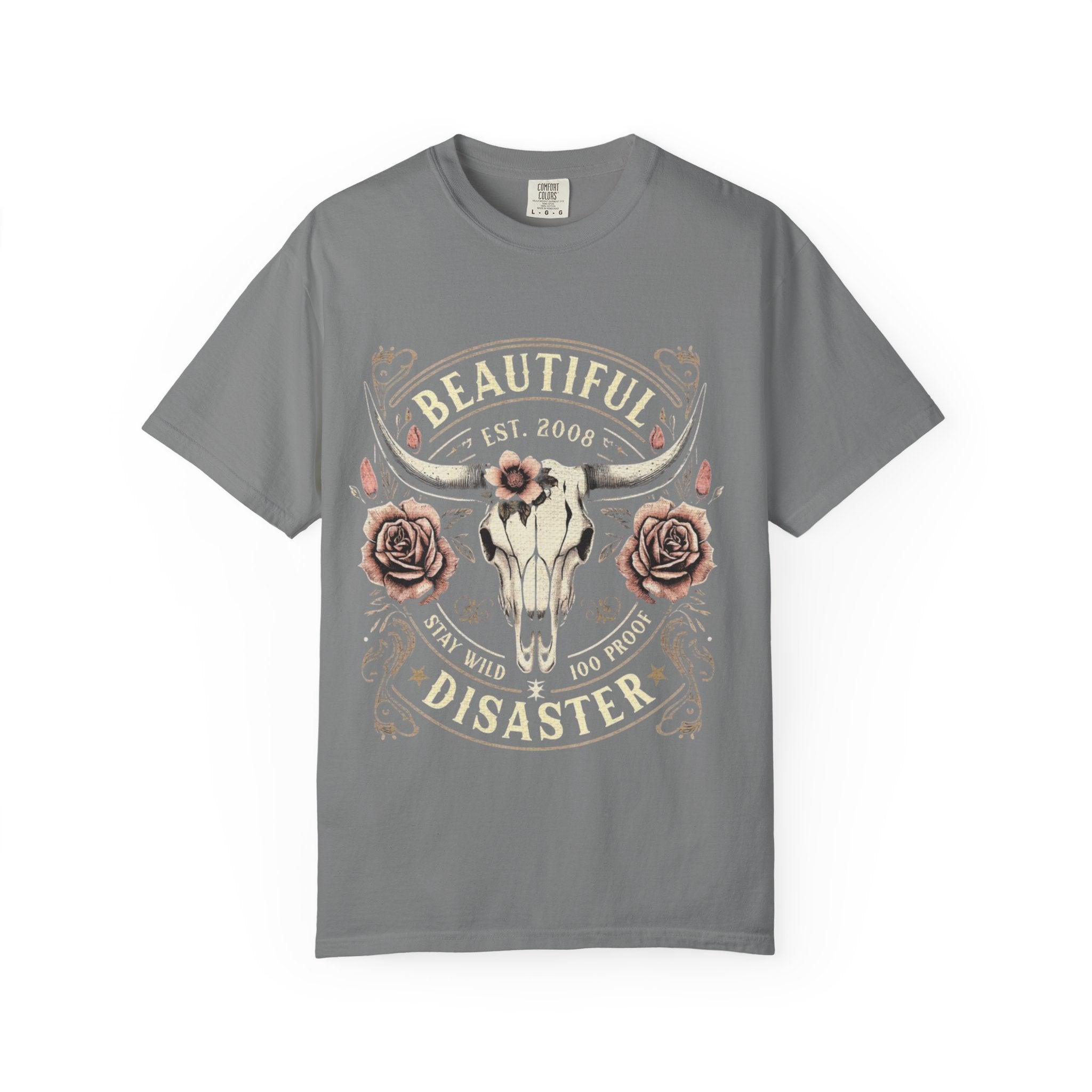 Cow Skull Floral T-Shirt — "Beautiful Disaster" Western Graphic Tee