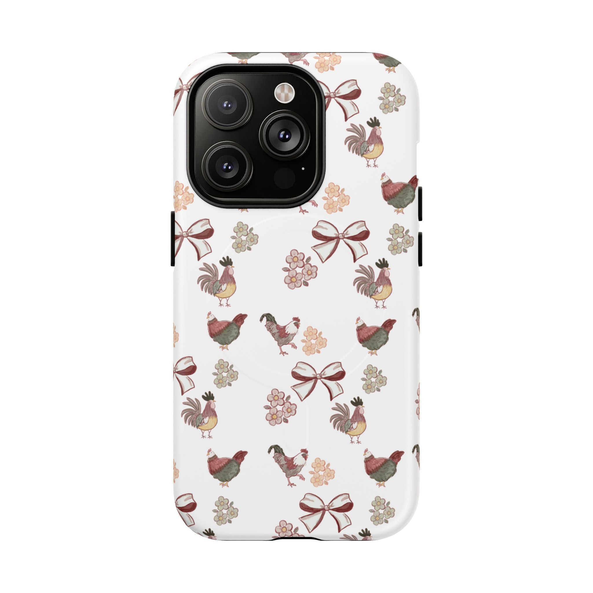 Rooster Bow Floral Phone Case — Tough Magnetic Protective iPhone Cover