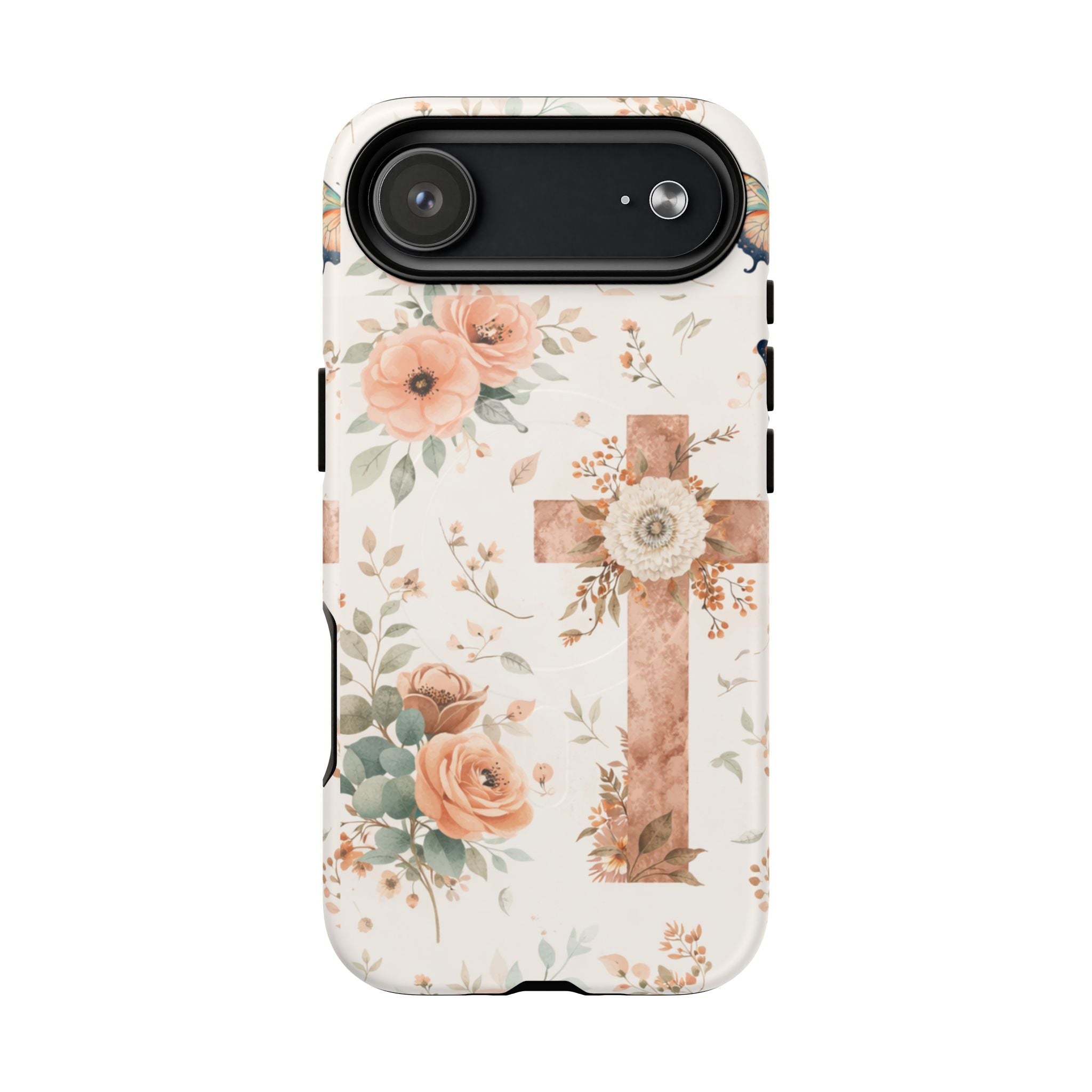 Floral Cross Phone Case — Tough Magnetic Christian iPhone Cover