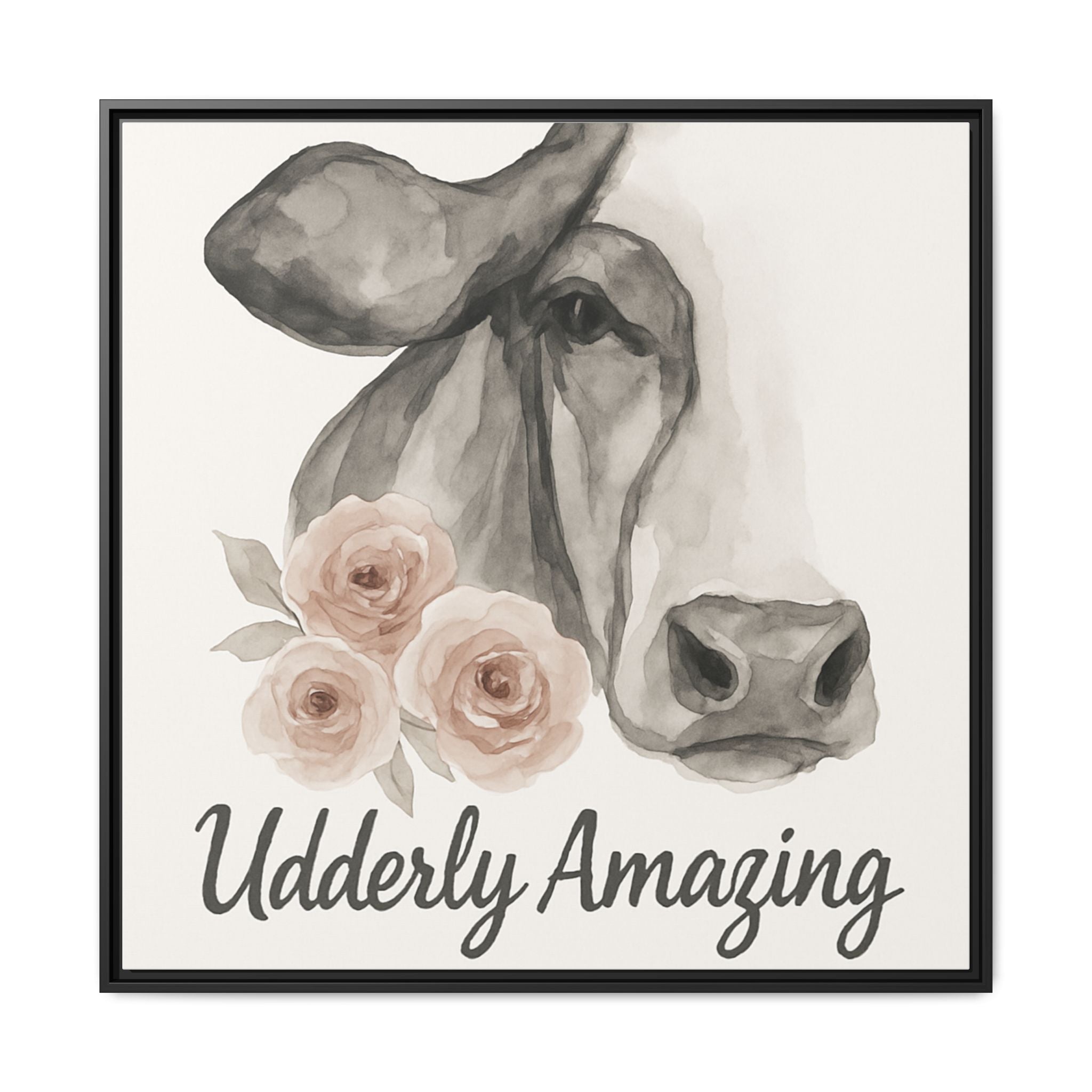 Framed Canvas Art - 'Udderly Amazing' Cow Print