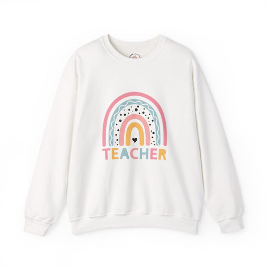 Rainbow Teacher Crewneck Sweatshirt - Cozy Gift for Educators, Back to School, Teacher Appreciation, Classroom Wear, Cute Sweatshirt
