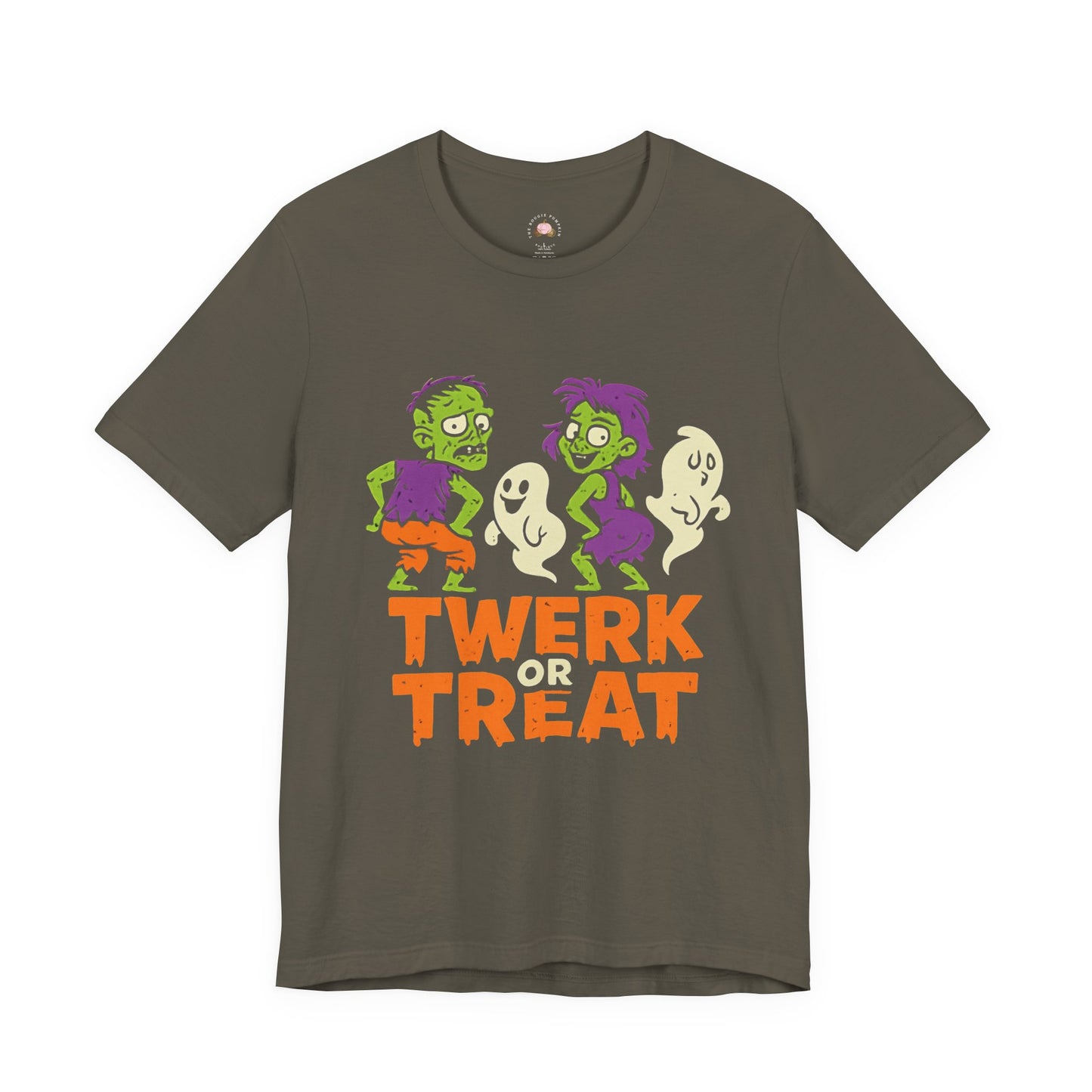 Halloween Fun Unisex Jersey Tee, T-Shirt for Halloween Parties, Funny Costume Tee, Trendy Unisex Tee, Twerk or Treat Design