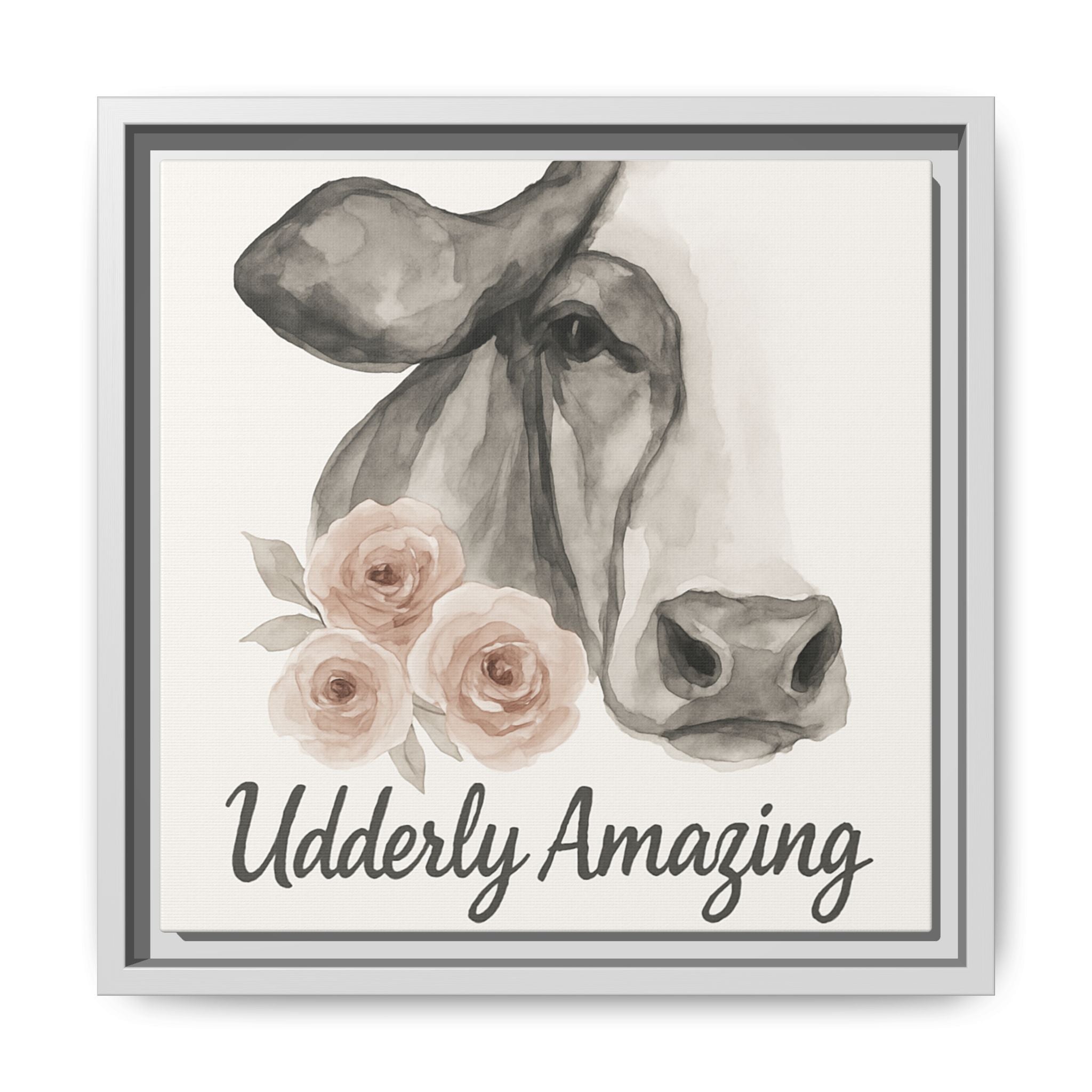 Framed Canvas Art - 'Udderly Amazing' Cow Print