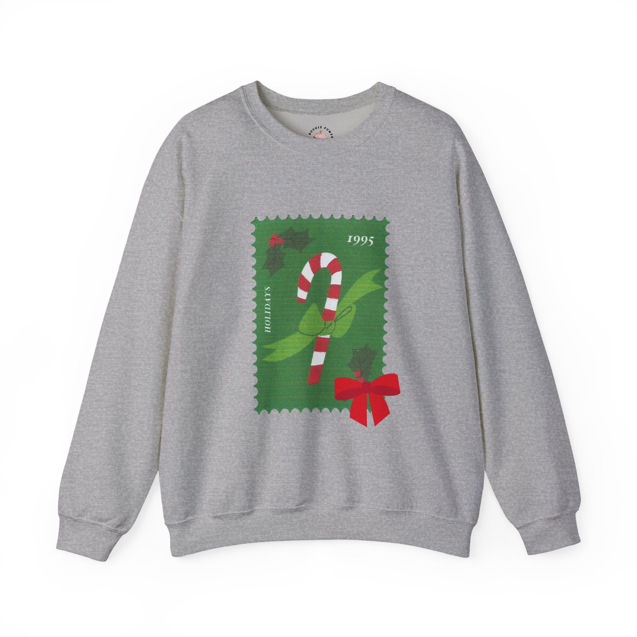 Candy Cane Holiday Crewneck Sweatshirt — Vintage Stamp Christmas Design