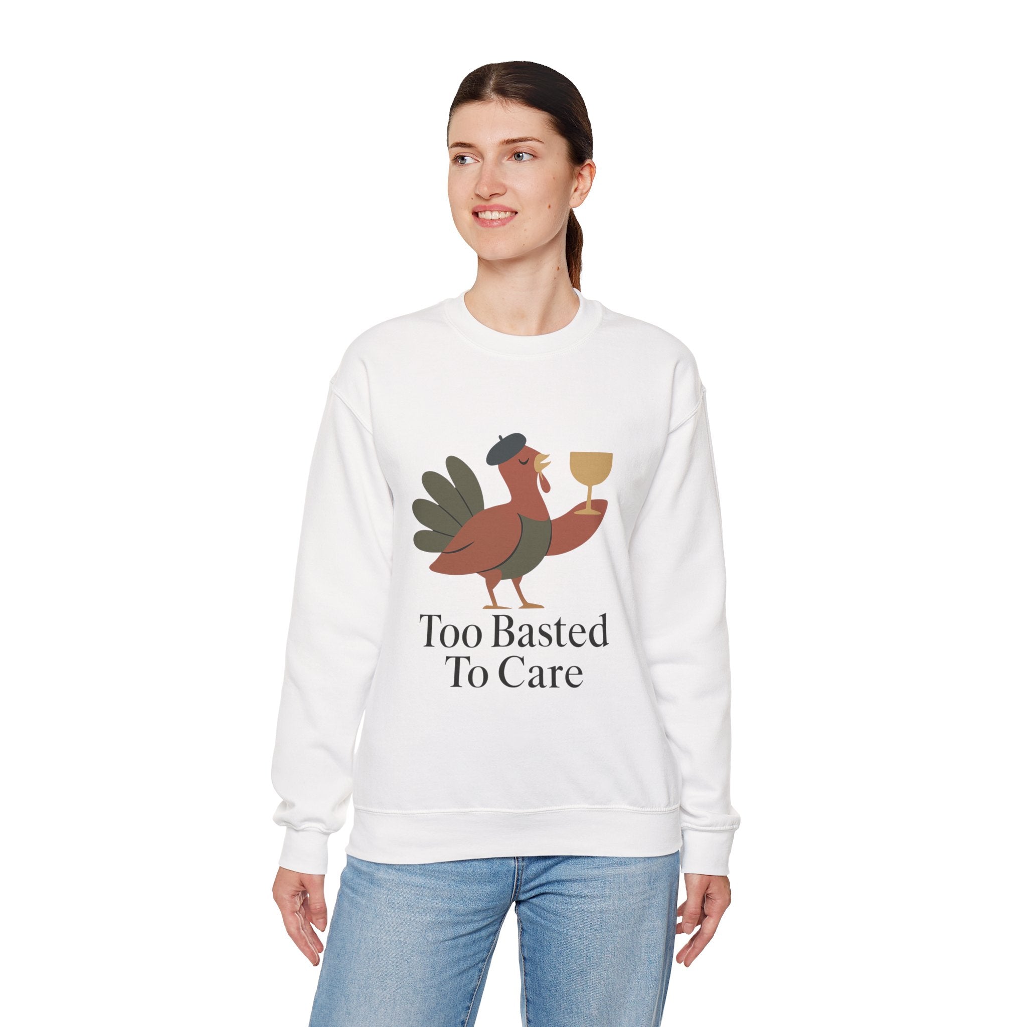 Too Basted to Care Thanksgiving Sweatshirt | Funny Turkey Crewneck – The Bougie Pumpkin Boutique