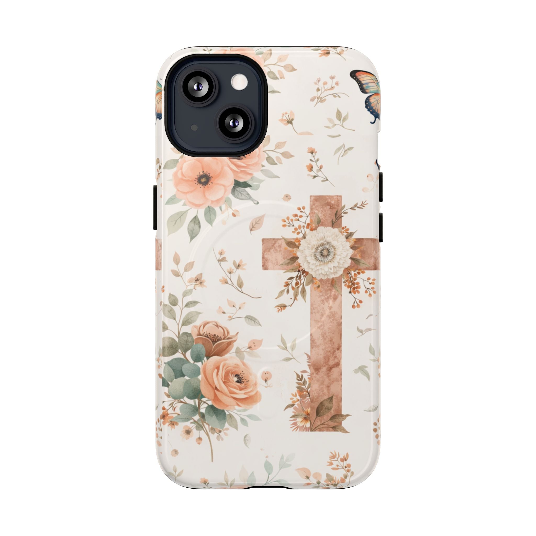 Floral Cross Phone Case — Tough Magnetic Christian iPhone Cover