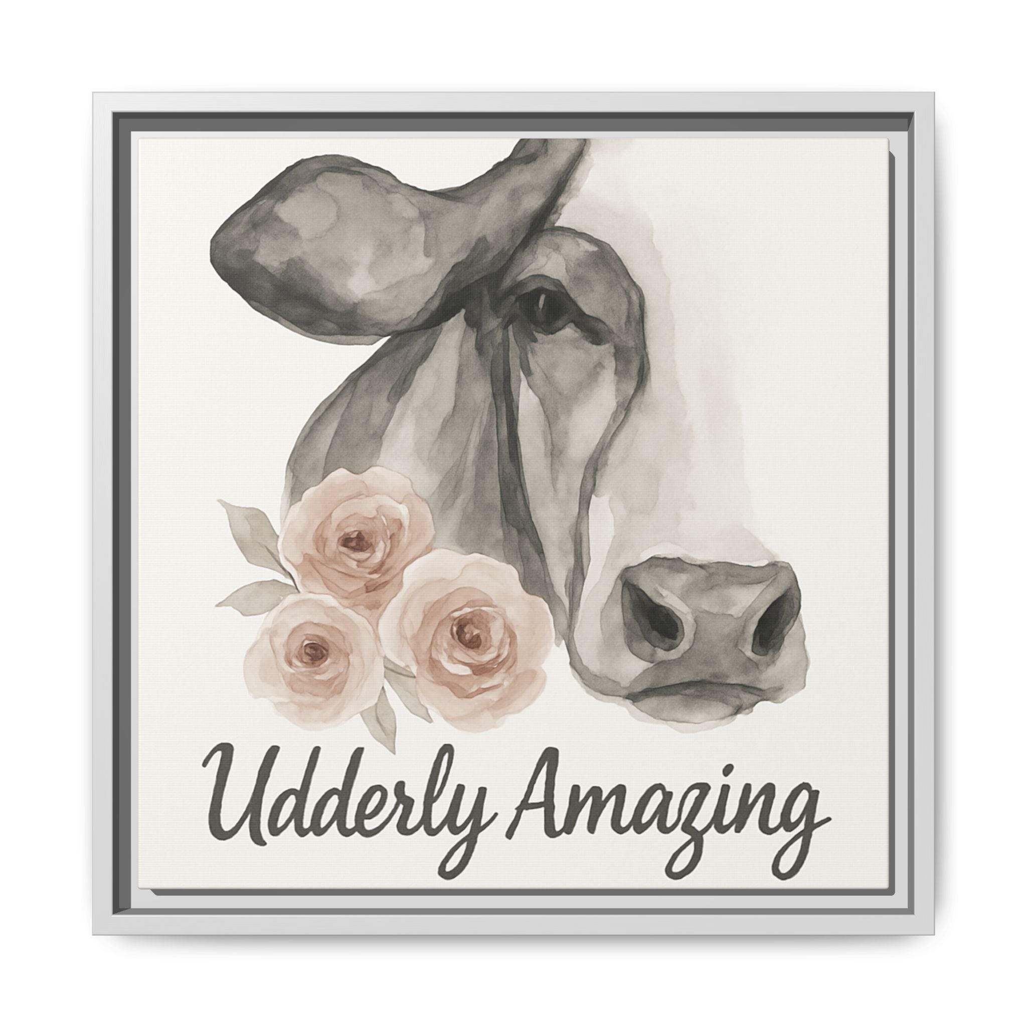 Framed Canvas Art - 'Udderly Amazing' Cow Print