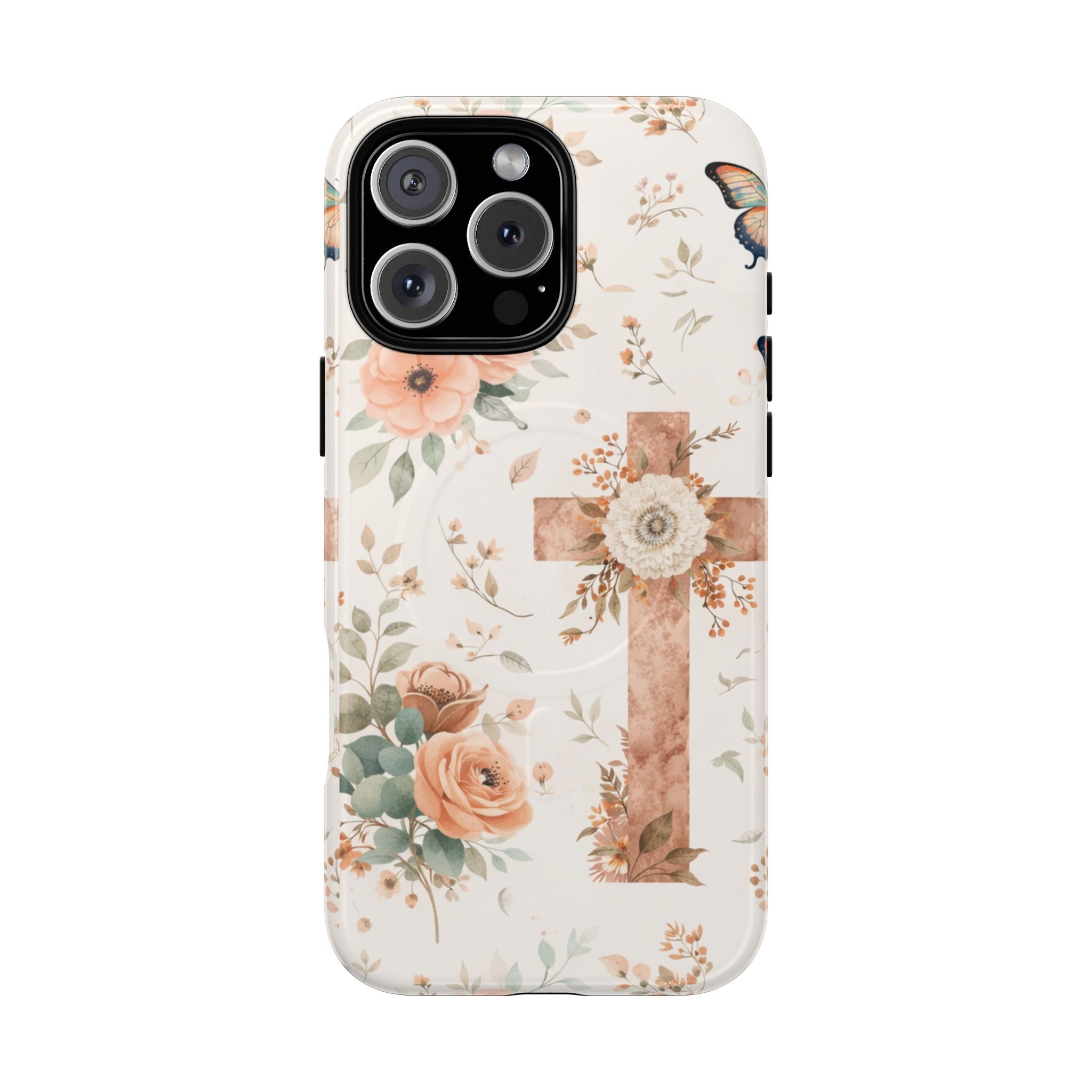 Floral Cross Phone Case — Tough Magnetic Christian iPhone Cover