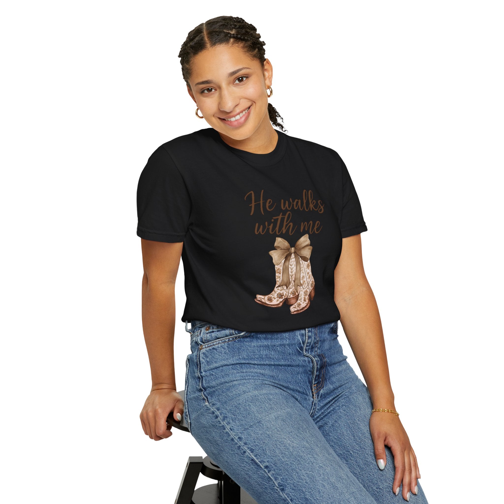 He Walks With Me Cowboy Boots T-Shirt