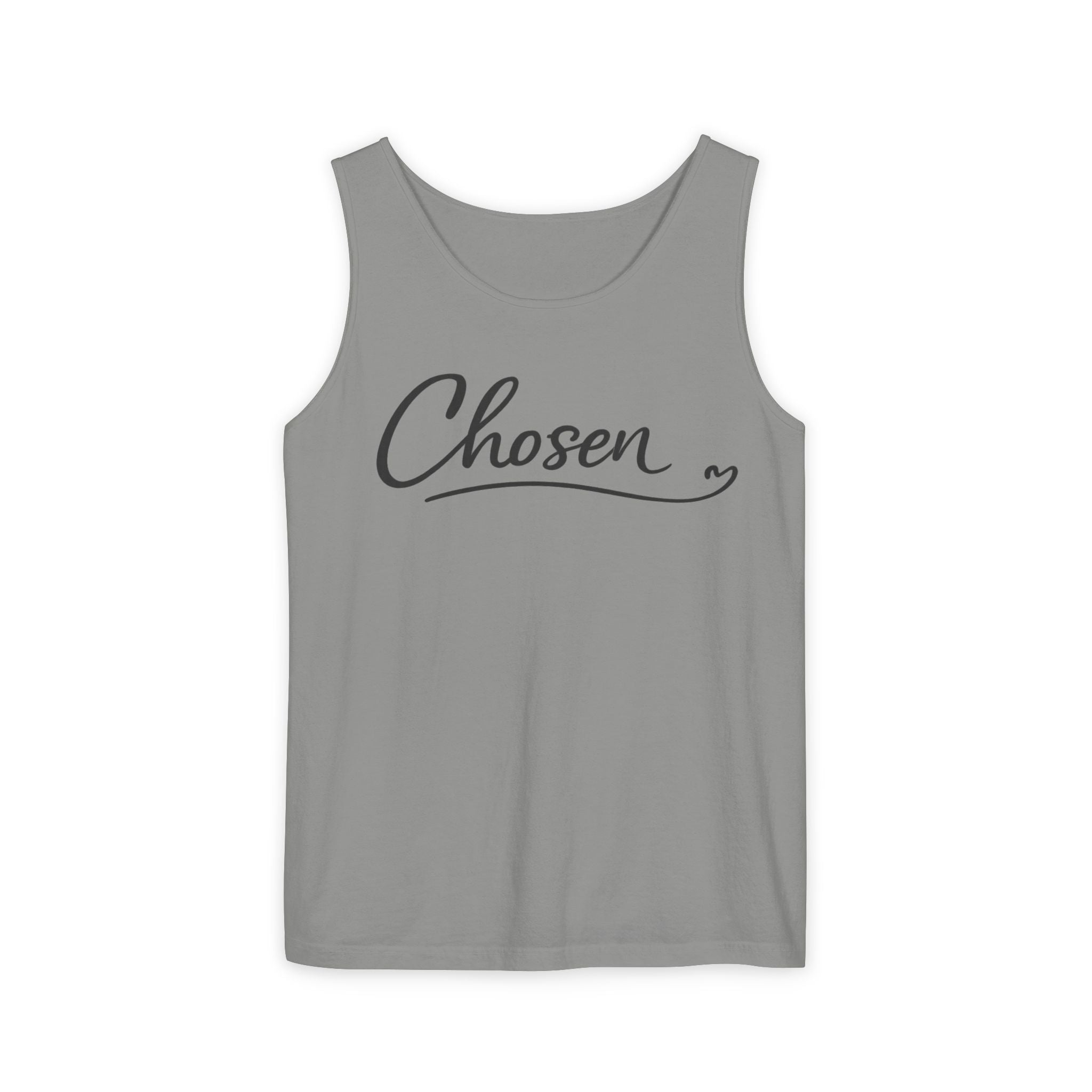 Chosen Script Tank Top — Minimalist White Garment-Dyed Casual Tank