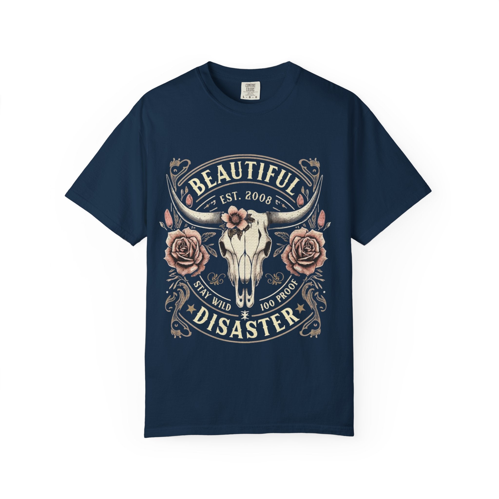 Cow Skull Floral T-Shirt — "Beautiful Disaster" Western Graphic Tee