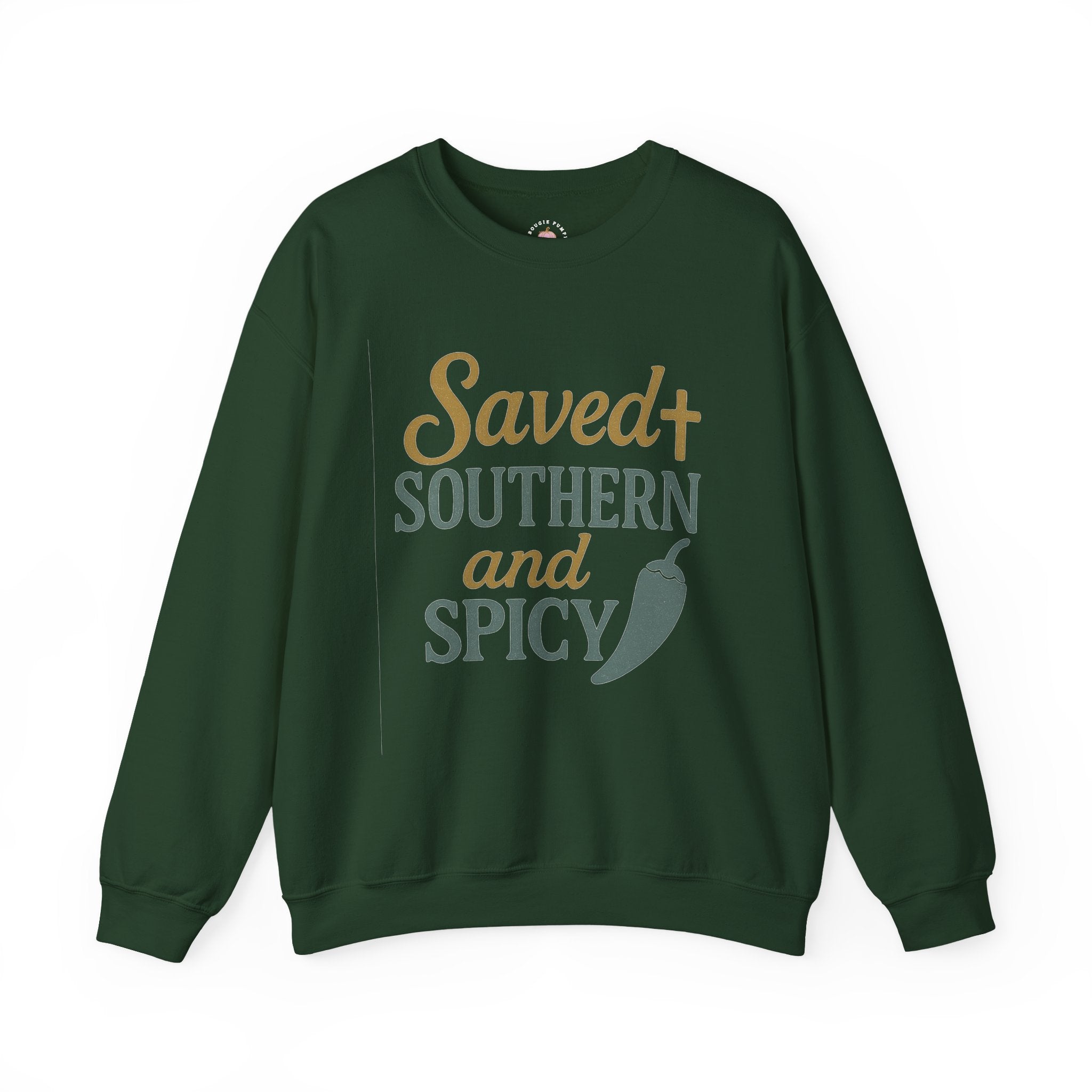 Saved, Southern, and Spicy Sweatshirt | Faith & Fire Apparel – The Bougie Pumpkin Boutique