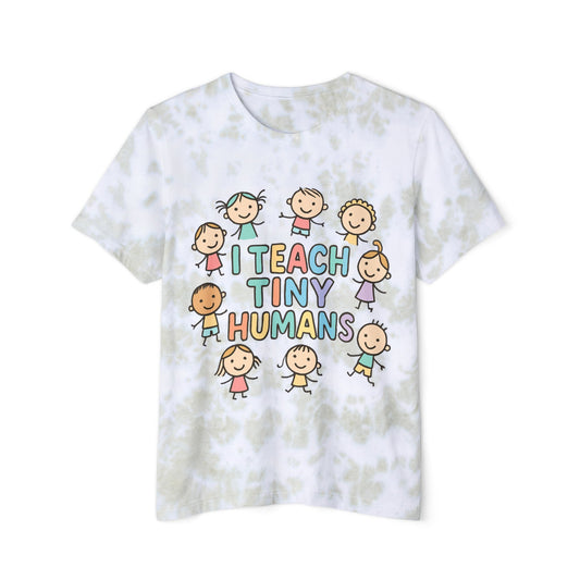 Fun Teacher Tie-Dyed T-Shirt, Cute Teacher Gift, I Teach Tiny Humans Shirt, Unique Educator Apparel, Kids Classroom Style