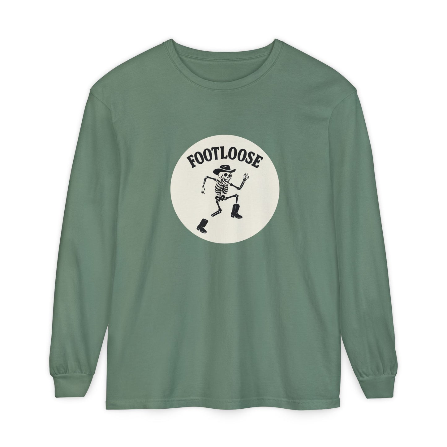 Footloose Skeleton Long Sleeve T-Shirt, Vintage Style Tee for Halloween, Unisex Casual Wear, Graphic Tee for Parties, Fun Gift Idea