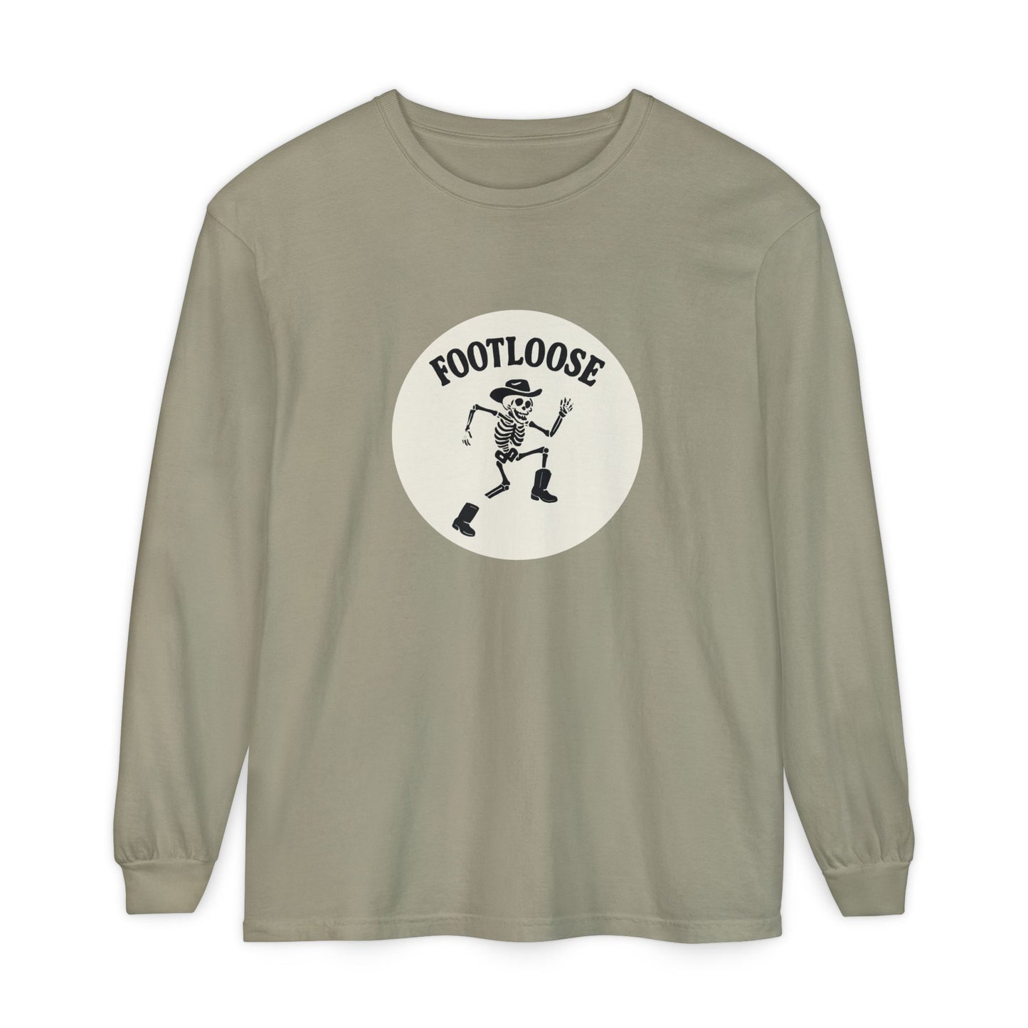 Footloose Skeleton Long Sleeve T-Shirt, Vintage Style Tee for Halloween, Unisex Casual Wear, Graphic Tee for Parties, Fun Gift Idea