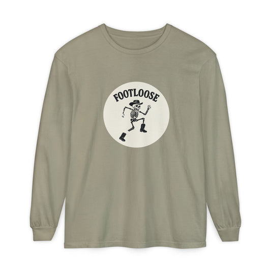 Footloose Skeleton Long Sleeve T-Shirt, Vintage Style Tee for Halloween, Unisex Casual Wear, Graphic Tee for Parties, Fun Gift Idea