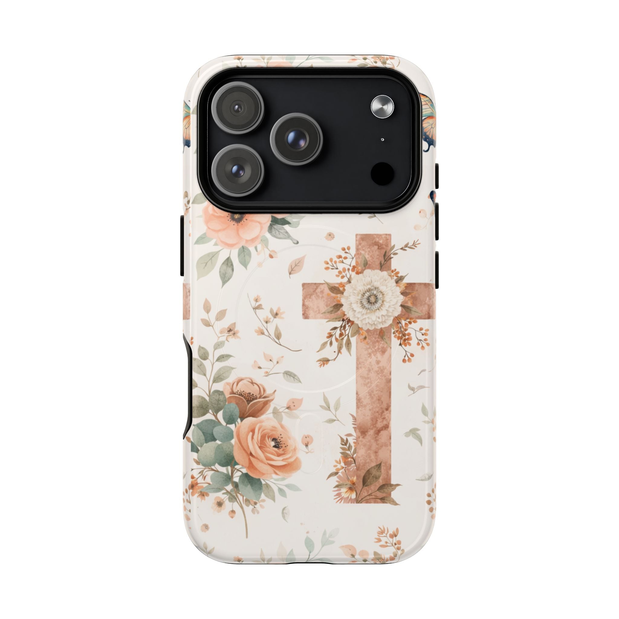 Floral Cross Phone Case — Tough Magnetic Christian iPhone Cover