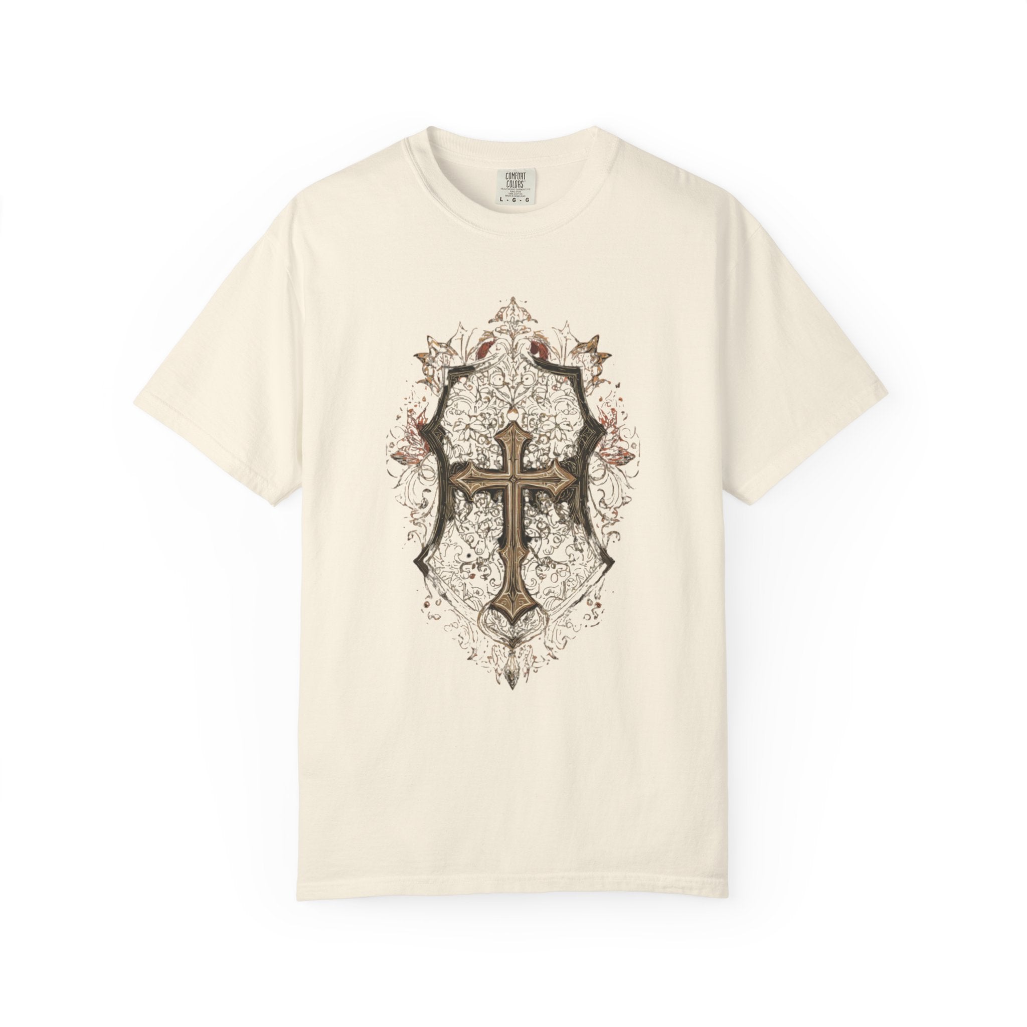 Vintage Shield Cross T-Shirt — Gothic Christian Crest Tee