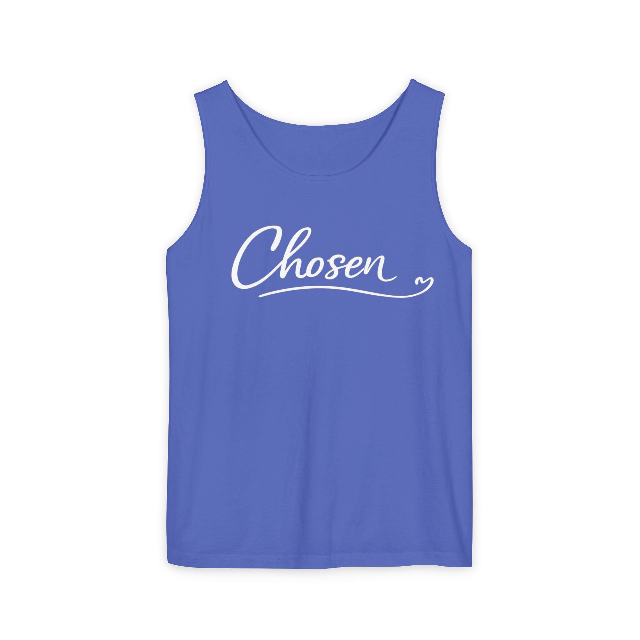 Chosen Script Tank Top — Minimalist White Garment-Dyed Casual Tank