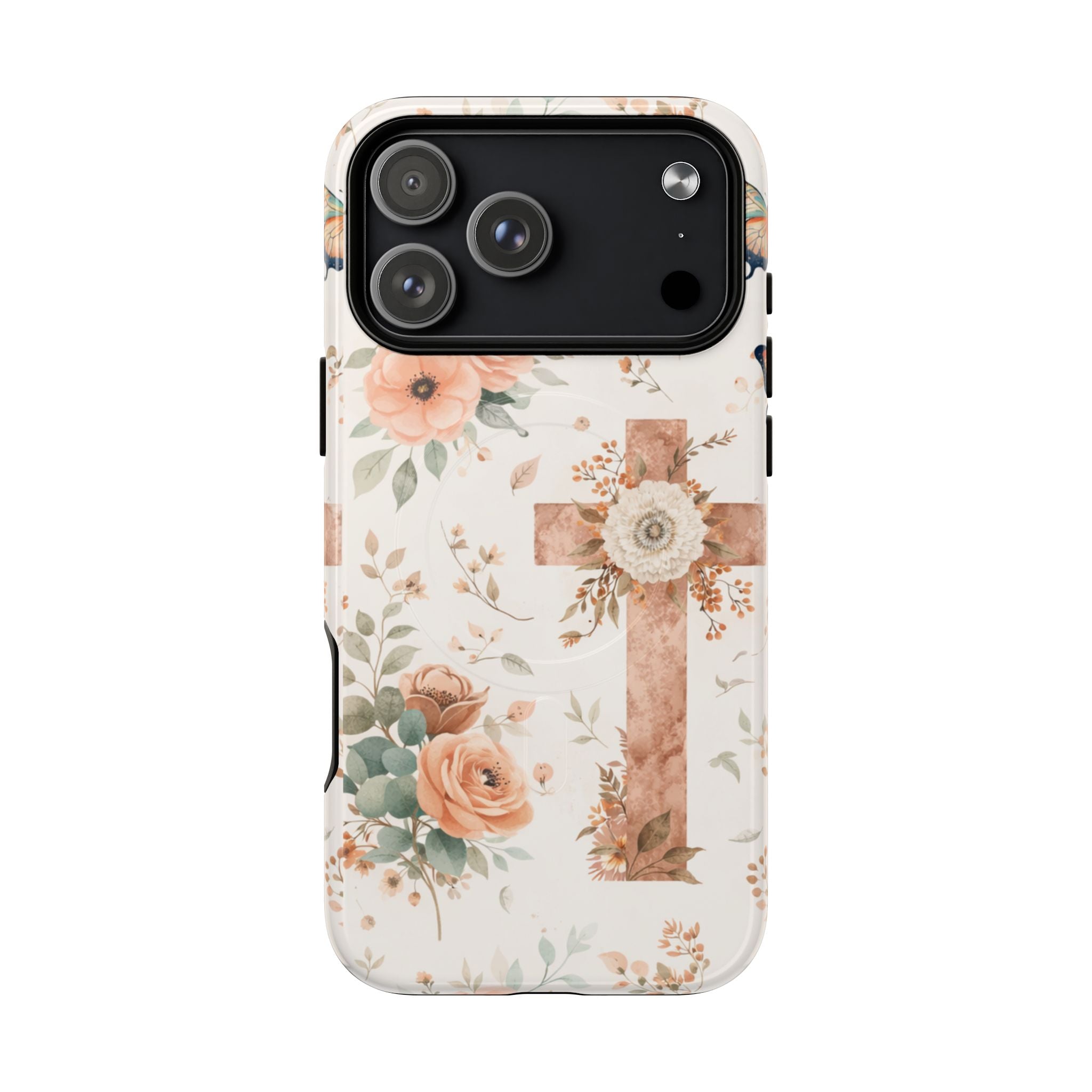 Floral Cross Phone Case — Tough Magnetic Christian iPhone Cover