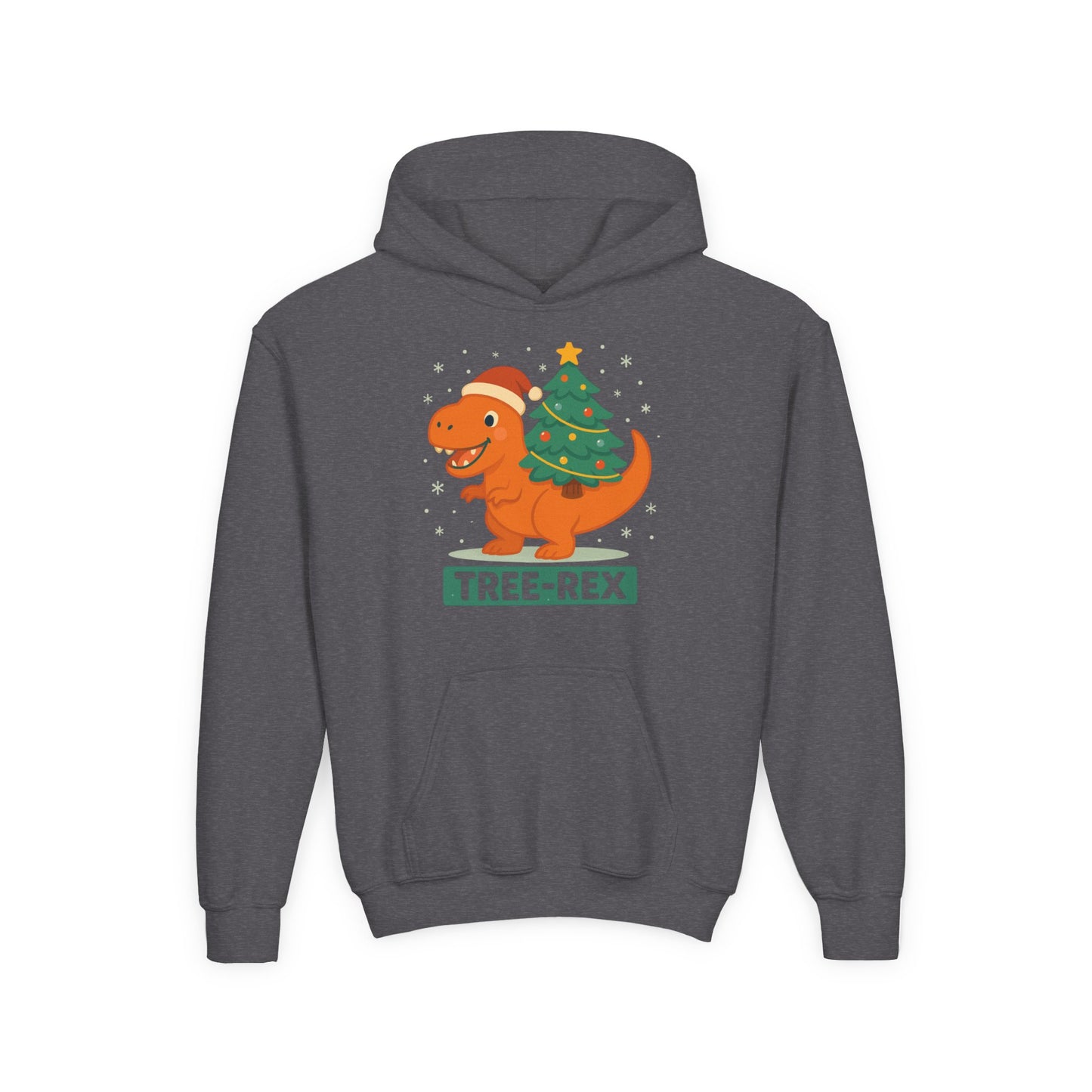 Tree-Rex Youth Hoodie - Christmas Cozy Funny Punny Dinosaur Kids Sweatshirt