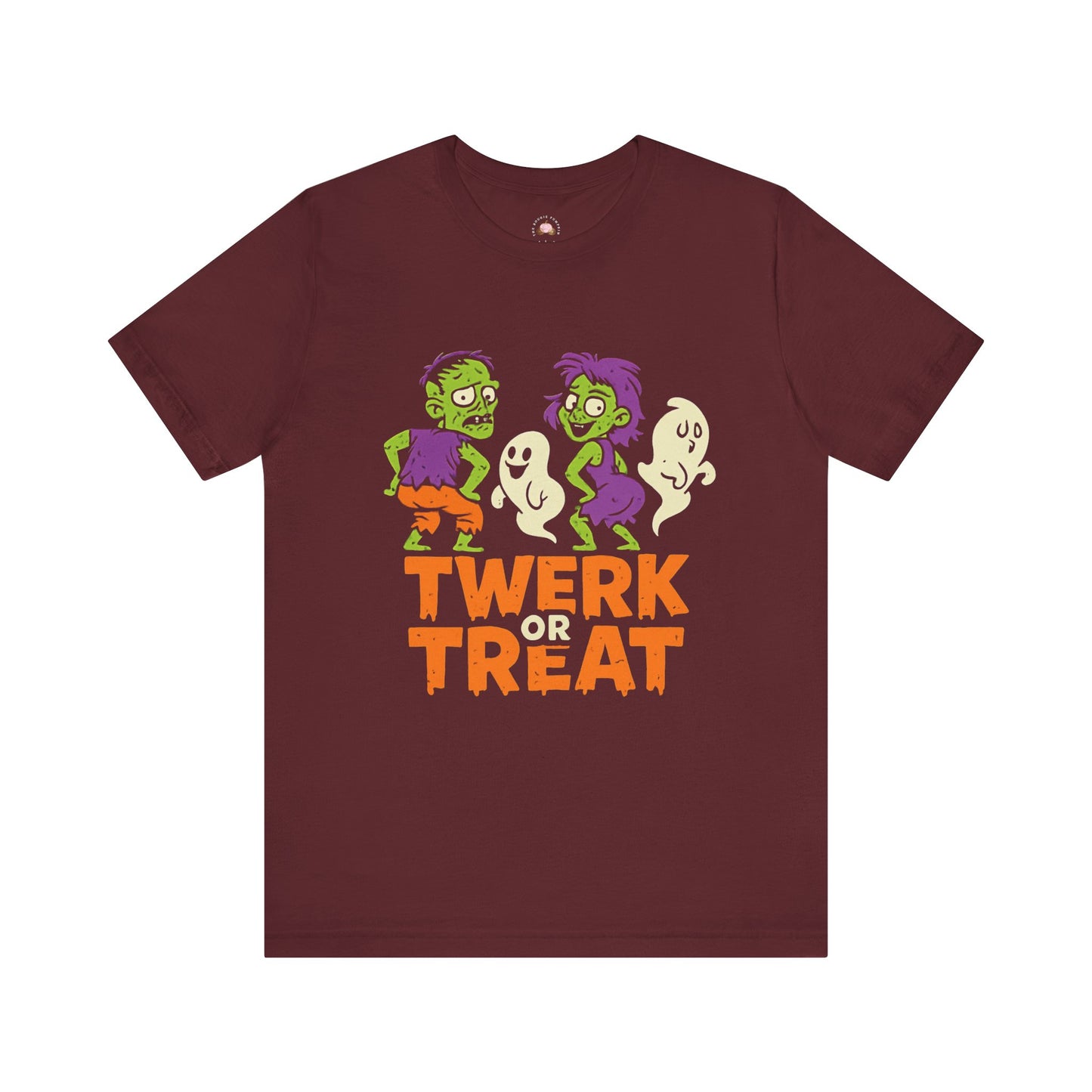 Halloween Fun Unisex Jersey Tee, T-Shirt for Halloween Parties, Funny Costume Tee, Trendy Unisex Tee, Twerk or Treat Design