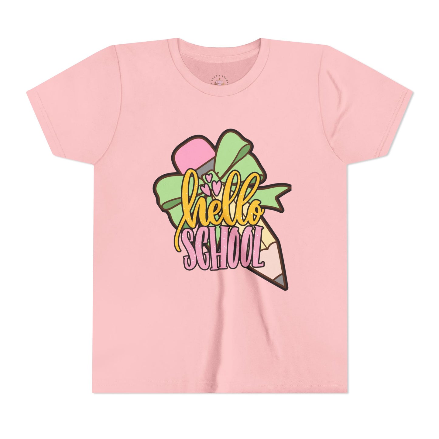 Girl's Youth Short Sleeve Tee - Hello School Design