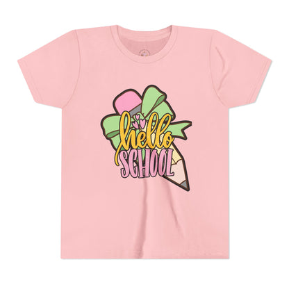 Girl's Youth Short Sleeve Tee - Hello School Design