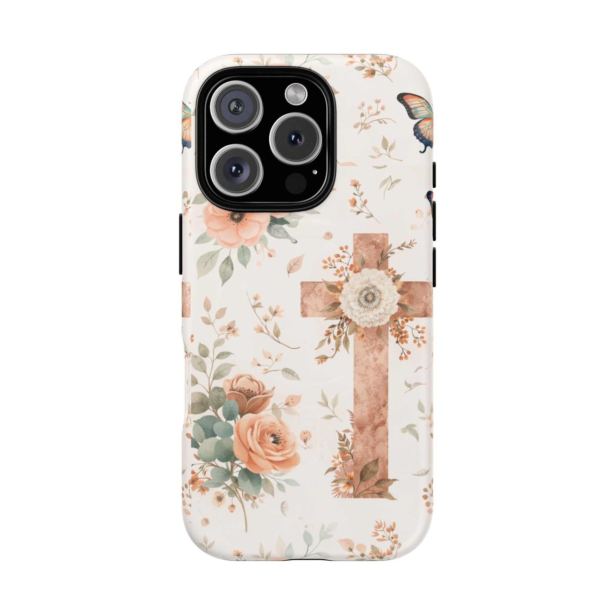 Floral Cross Phone Case — Tough Magnetic Christian iPhone Cover
