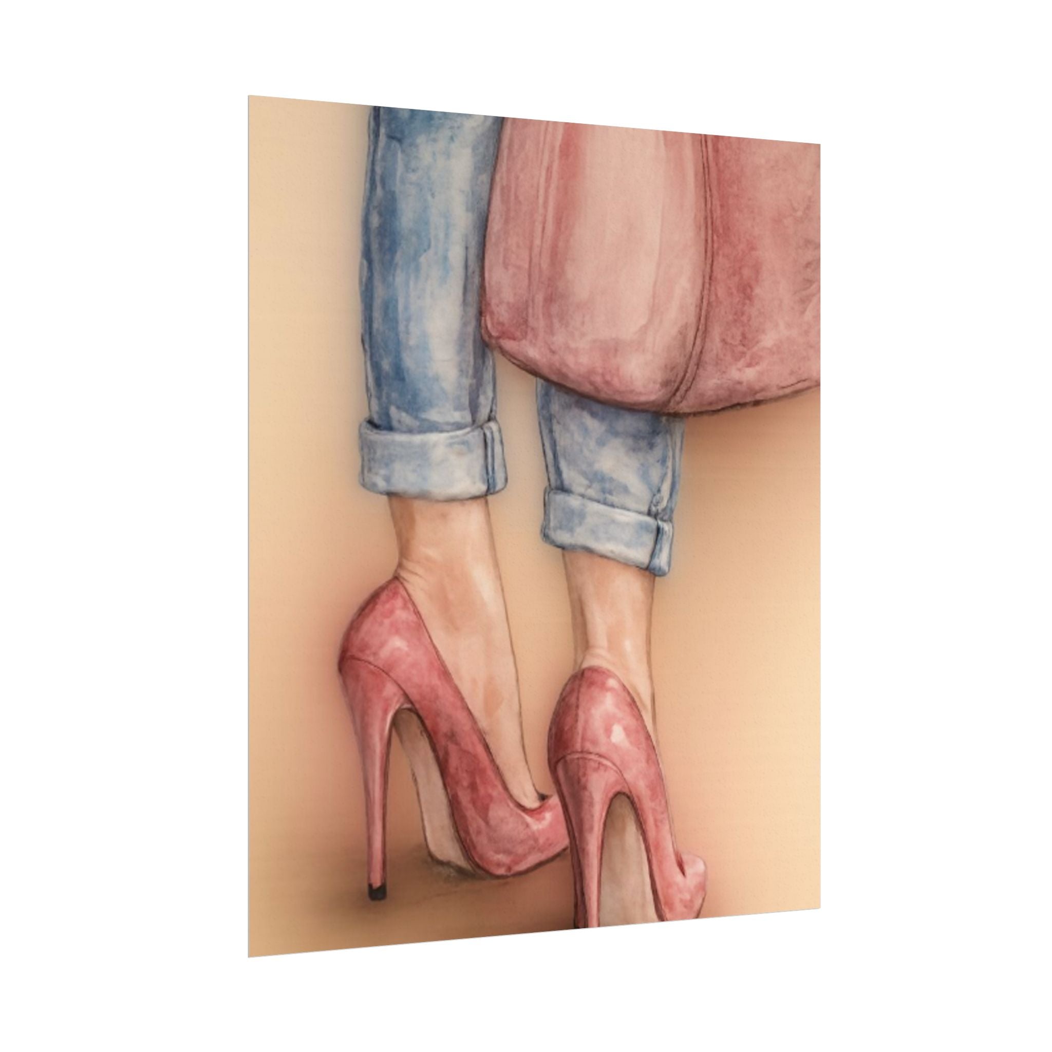 Stepping in Faith High Heels Poster — Watercolor Fashion Illustration Matte Print
