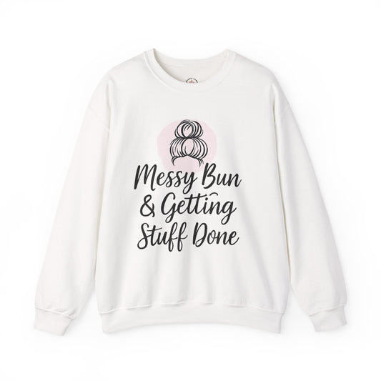Messy Bun Crewneck Sweatshirt for Busy Moms and Teachers