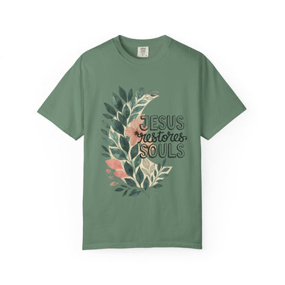 Floral Christian T-Shirt - Jesus Restores My Soul