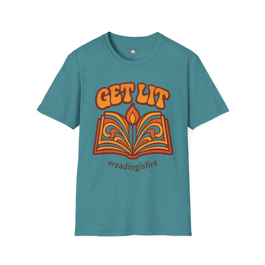 Book Lover's T-Shirt - GET LIT Design, Reading Gift, Literary Tee