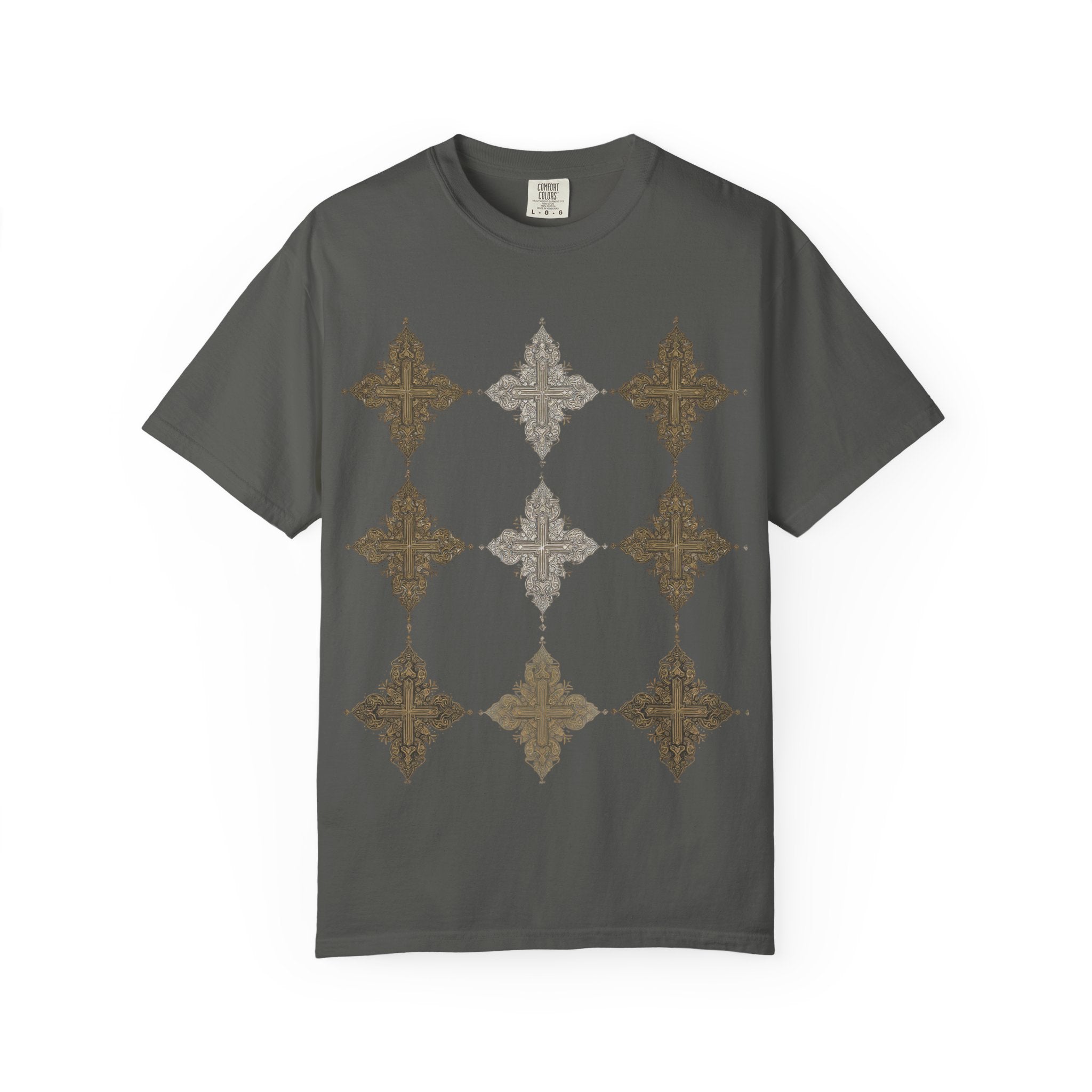 Geometric Fleur Grid T-Shirt — Vintage Moroccan Tile Pattern