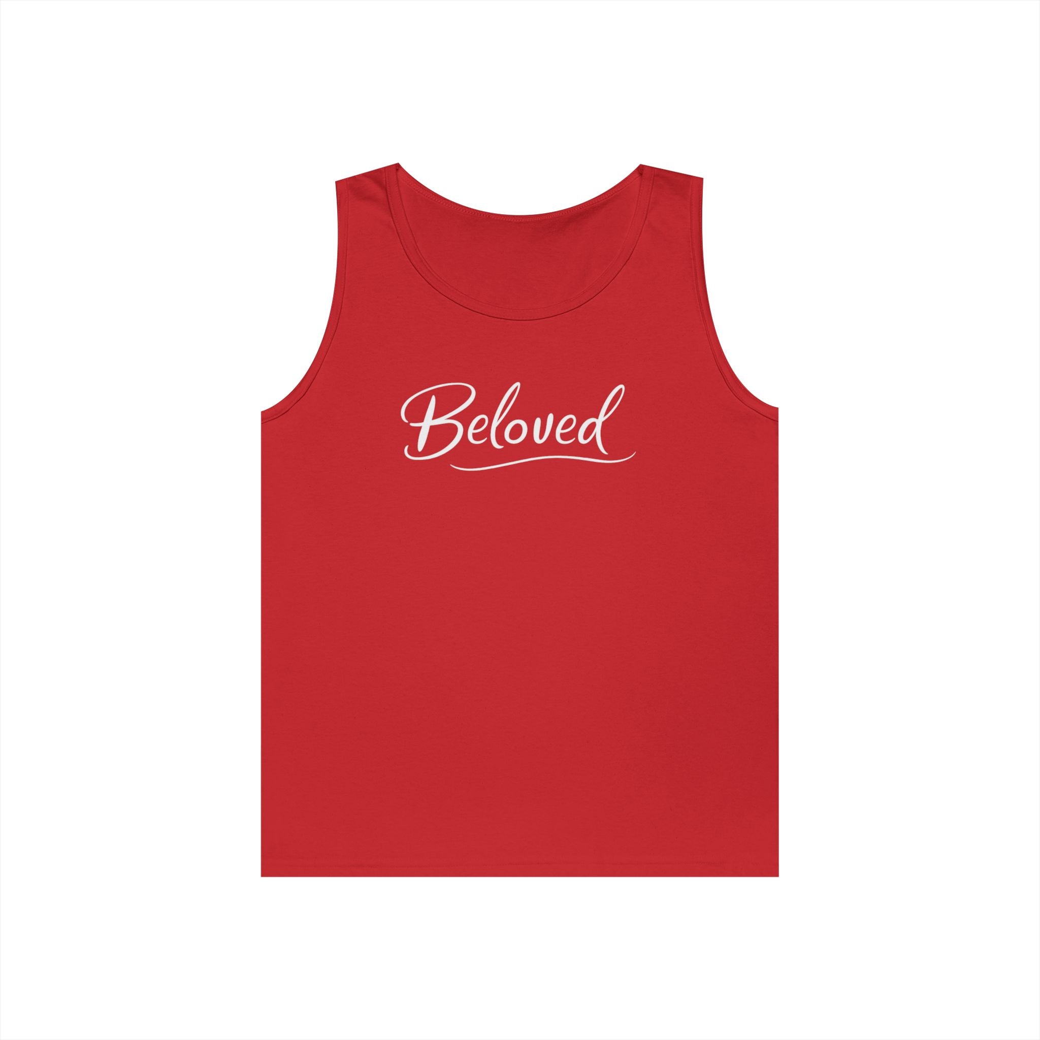 Beloved Script Tank Top — Minimal White Graphic Tank