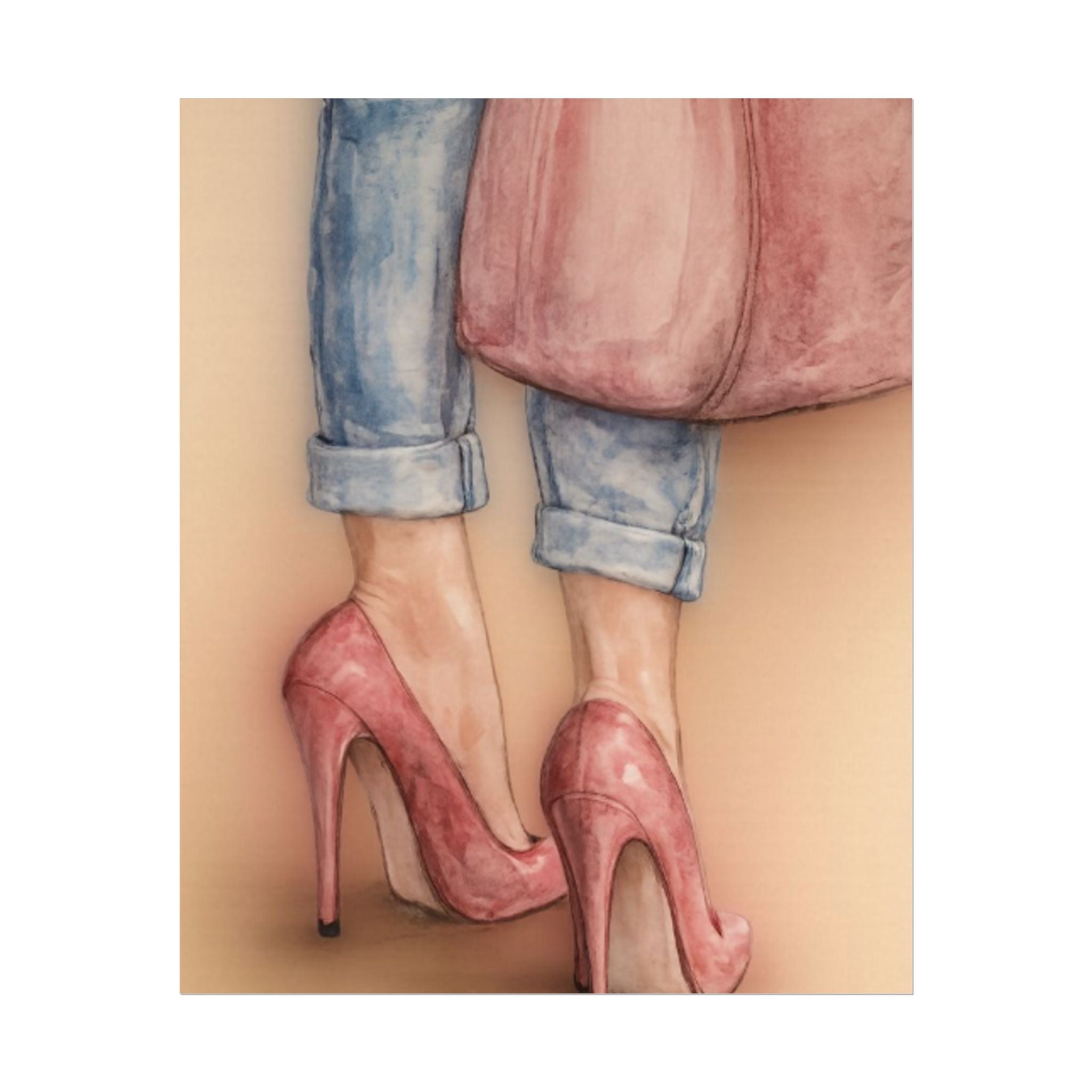 Stepping in Faith High Heels Poster — Watercolor Fashion Illustration Matte Print