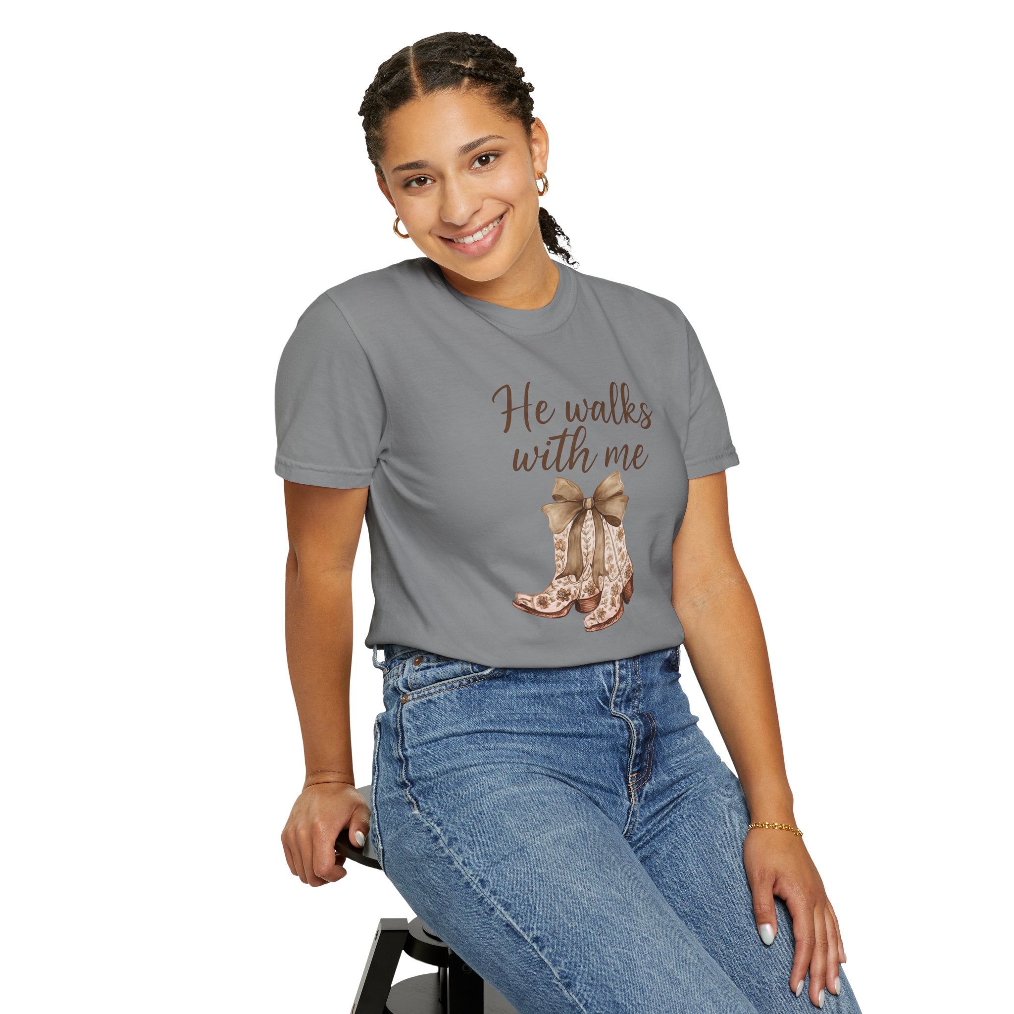 He Walks With Me Cowboy Boots T-Shirt