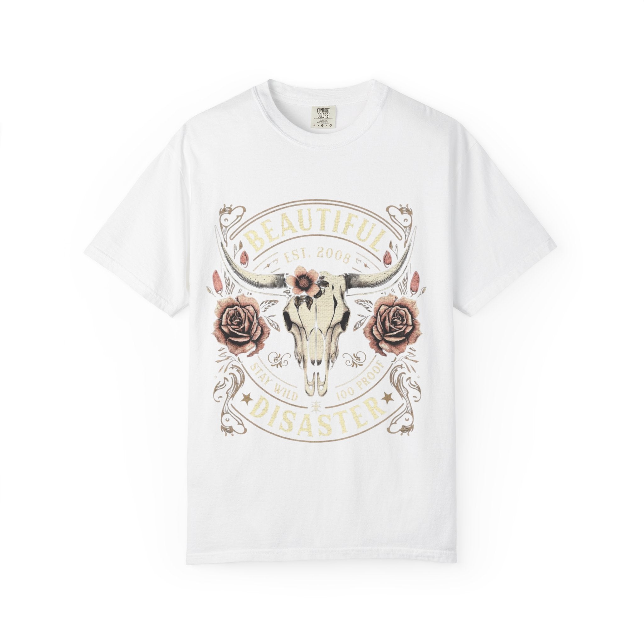 Cow Skull Floral T-Shirt — "Beautiful Disaster" Western Graphic Tee