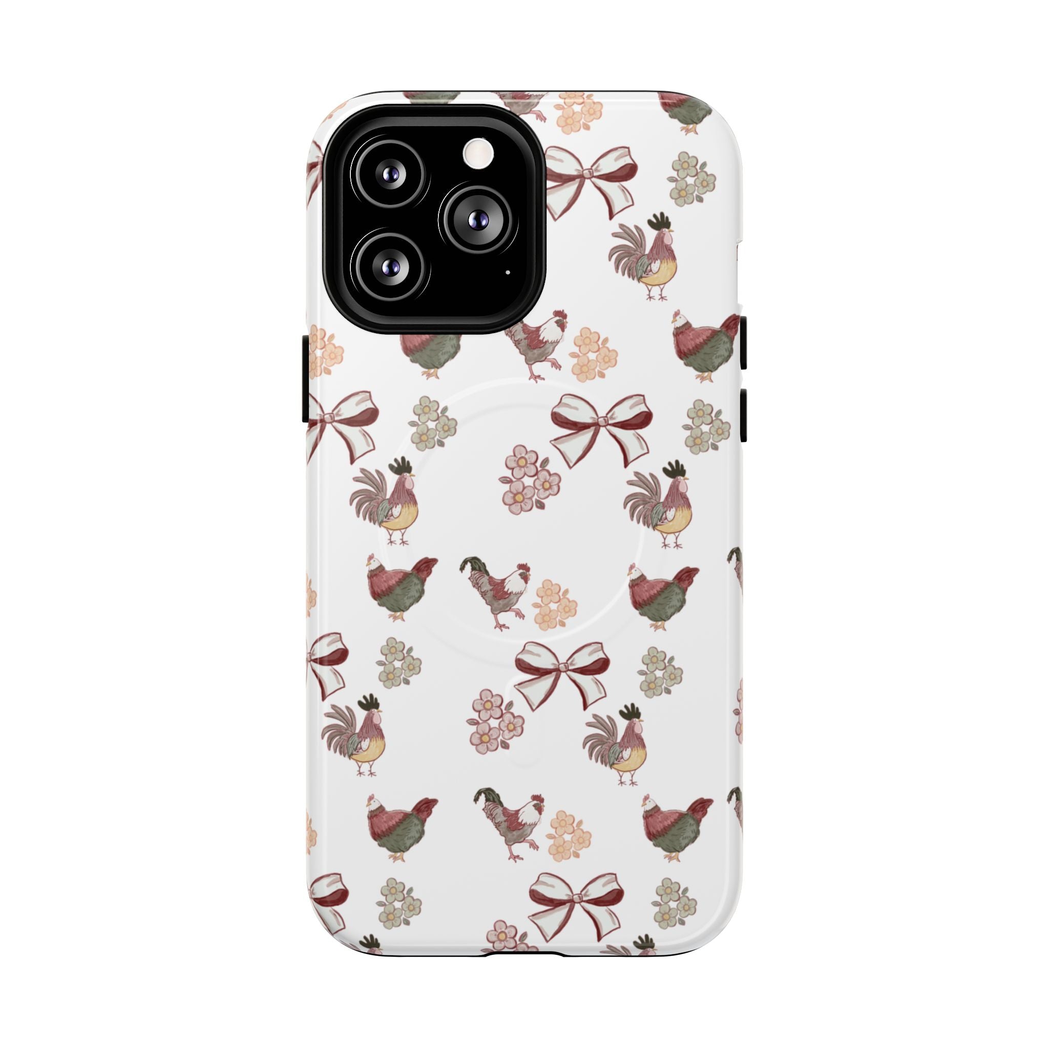 Rooster Bow Floral Phone Case — Tough Magnetic Protective iPhone Cover