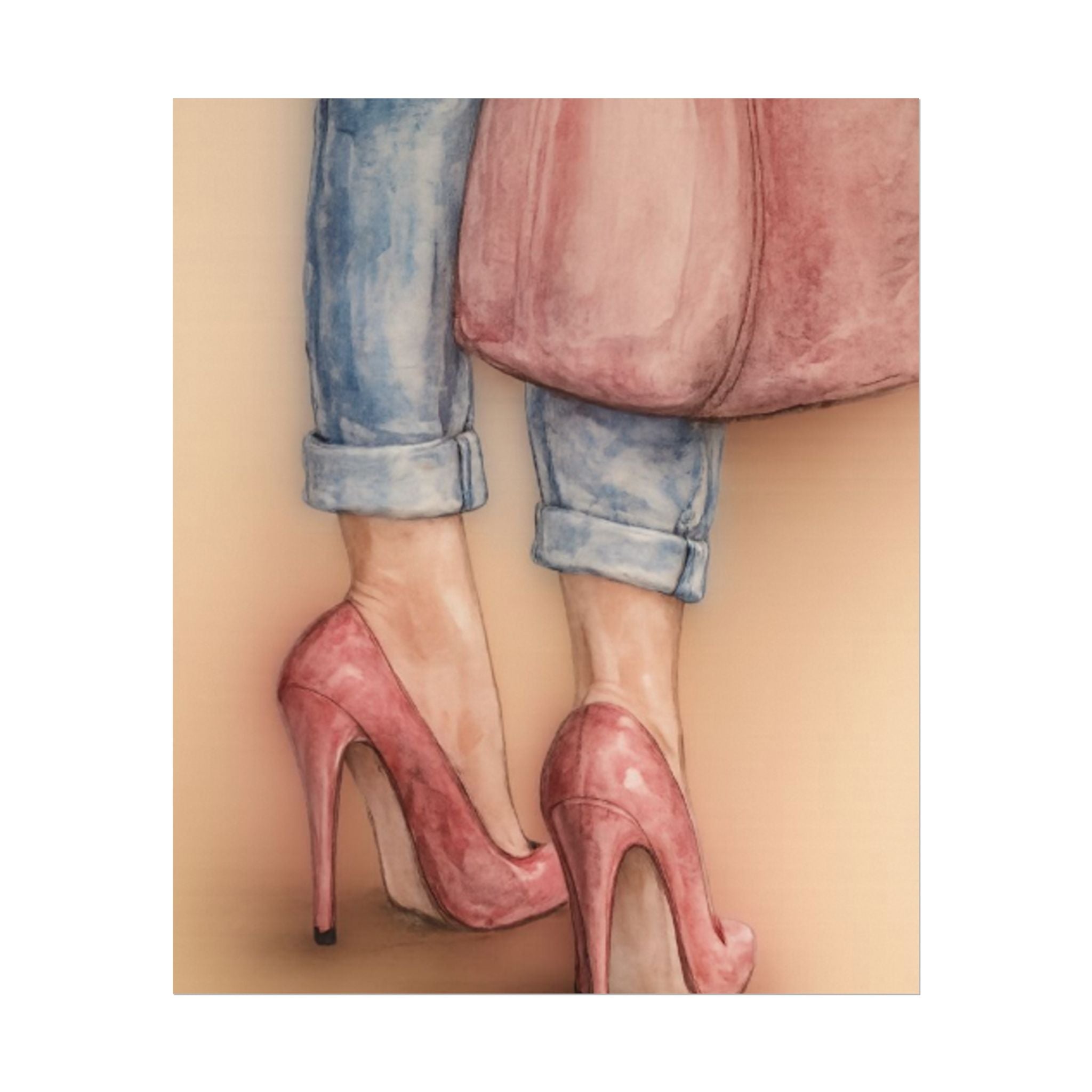 Stepping in Faith High Heels Poster — Watercolor Fashion Illustration Matte Print