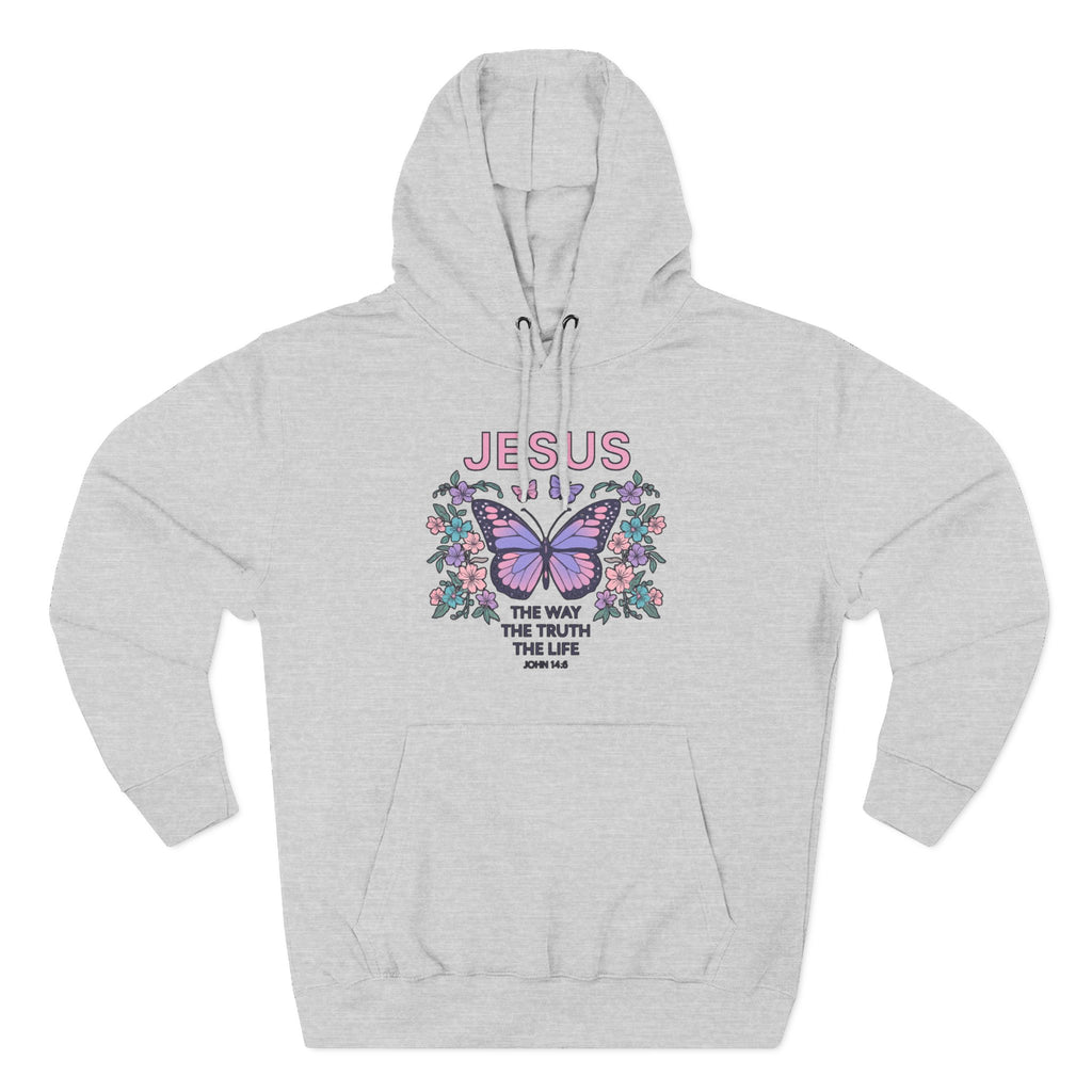 Christian Butterfly Hoodie — "Jesus is the Way, the Truth, the Life" Faith Graphic Pullover