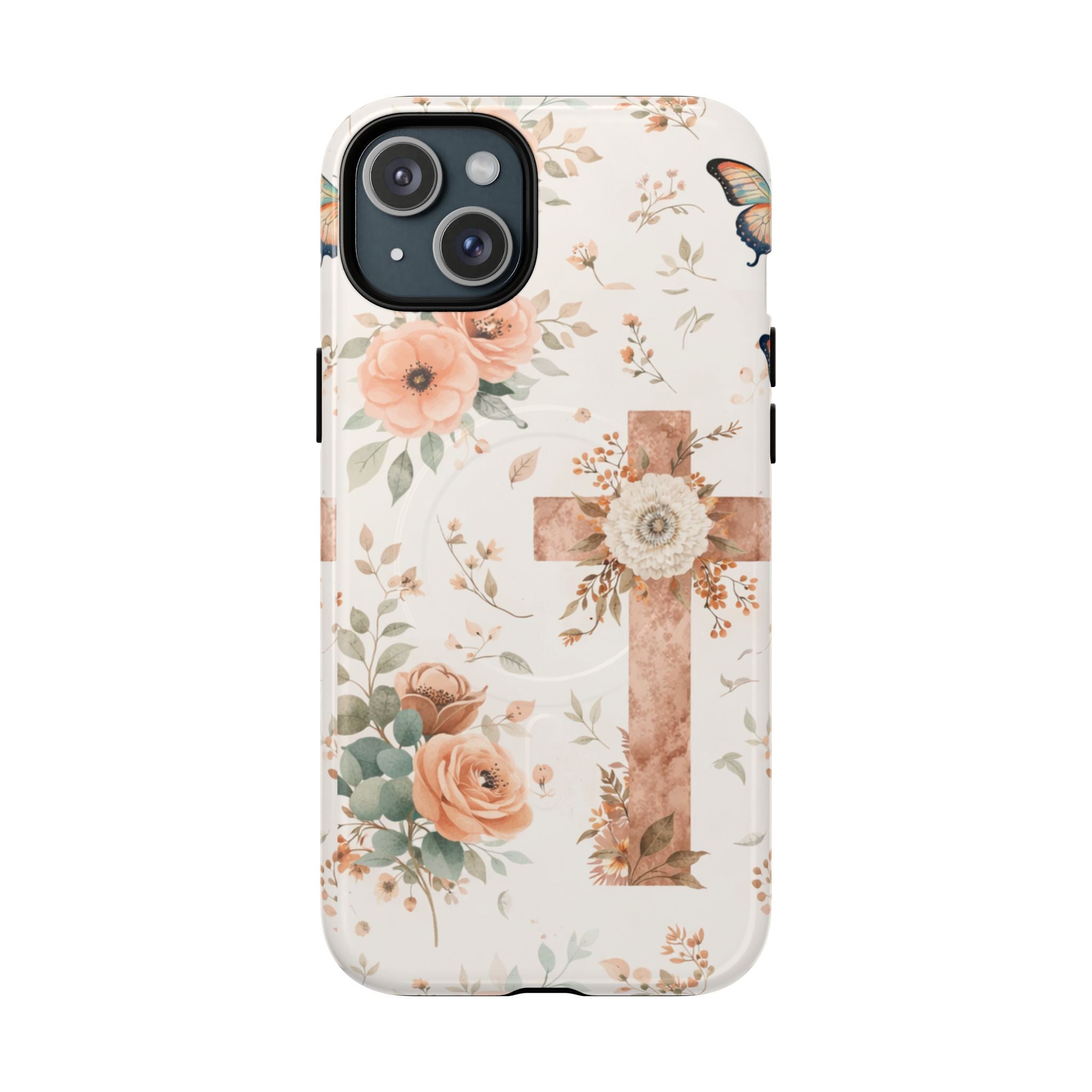 Floral Cross Phone Case — Tough Magnetic Christian iPhone Cover
