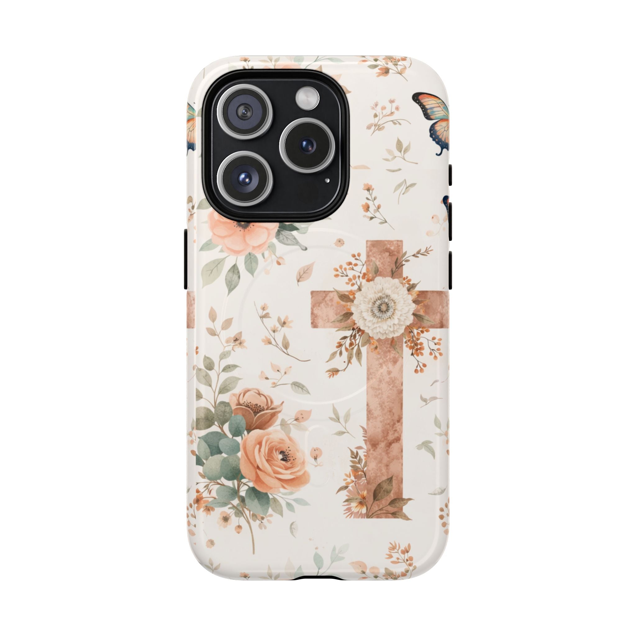 Floral Cross Phone Case — Tough Magnetic Christian iPhone Cover