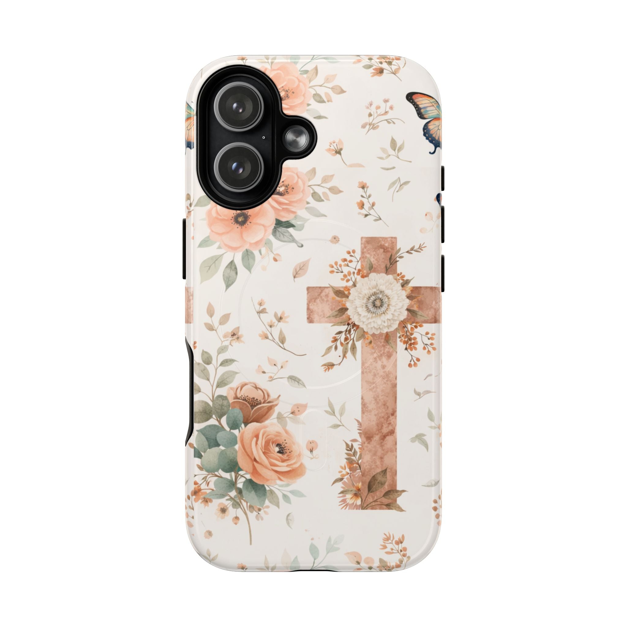 Floral Cross Phone Case — Tough Magnetic Christian iPhone Cover