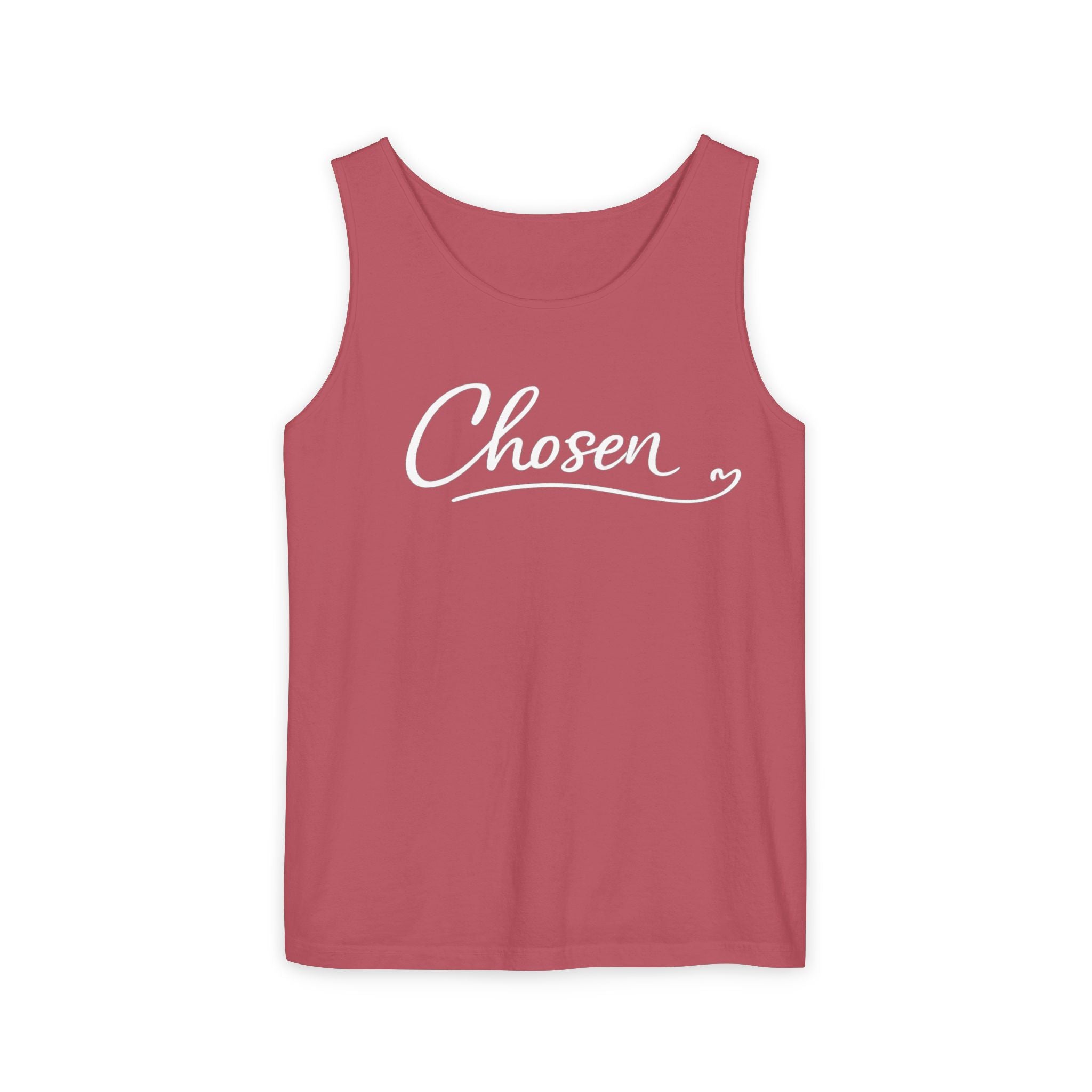 Red tank top with 'Chosen' text on a white background