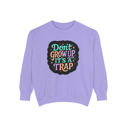 Cozy Funny Sweatshirt for All Ages, Gift for Birthdays, Holidays, Casual Wear, 'Don't Grow Up It's A Trap' Sweatshirt, Unisex Pullover